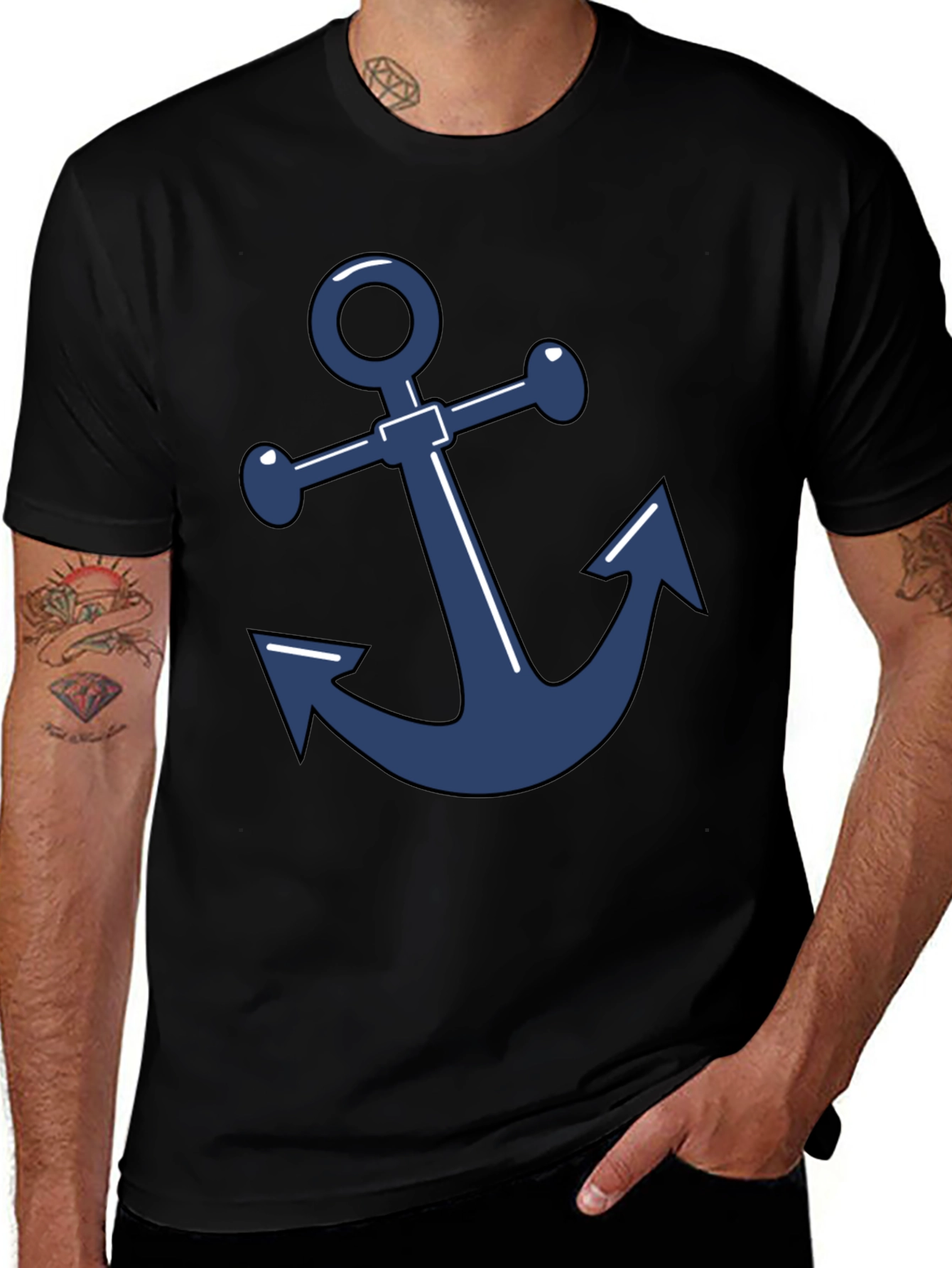Nautical Anchor Graphic Tee - Classic Black T-Shirt