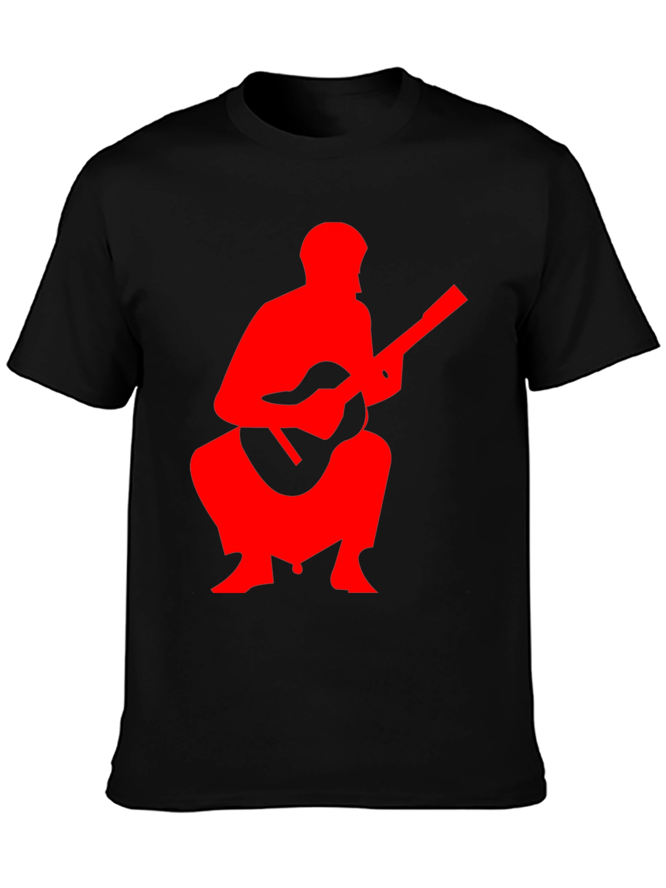 Red Guitar Player Graphic Black T-Shirt