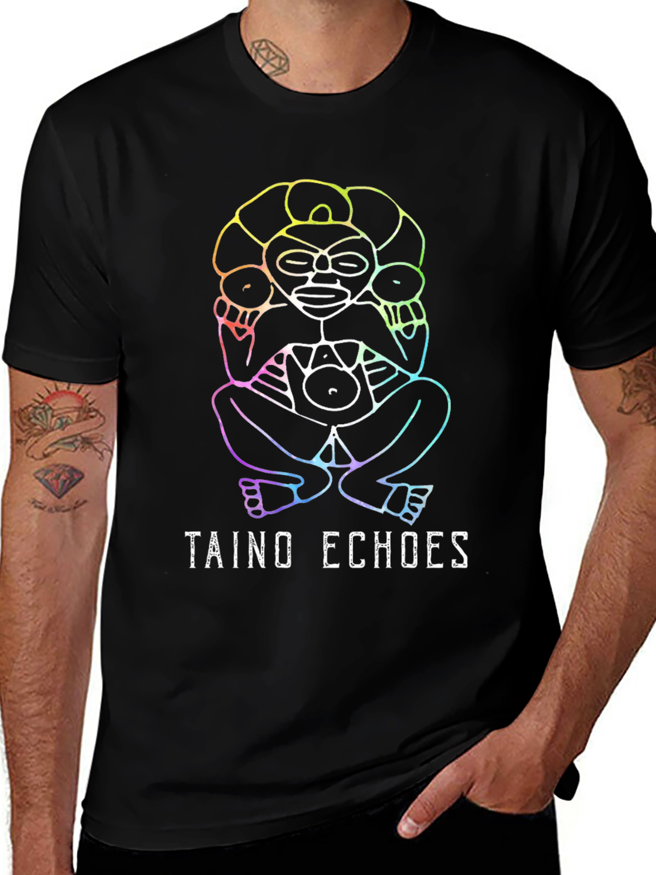 Taino Echoes Rainbow Graphic Black Tee