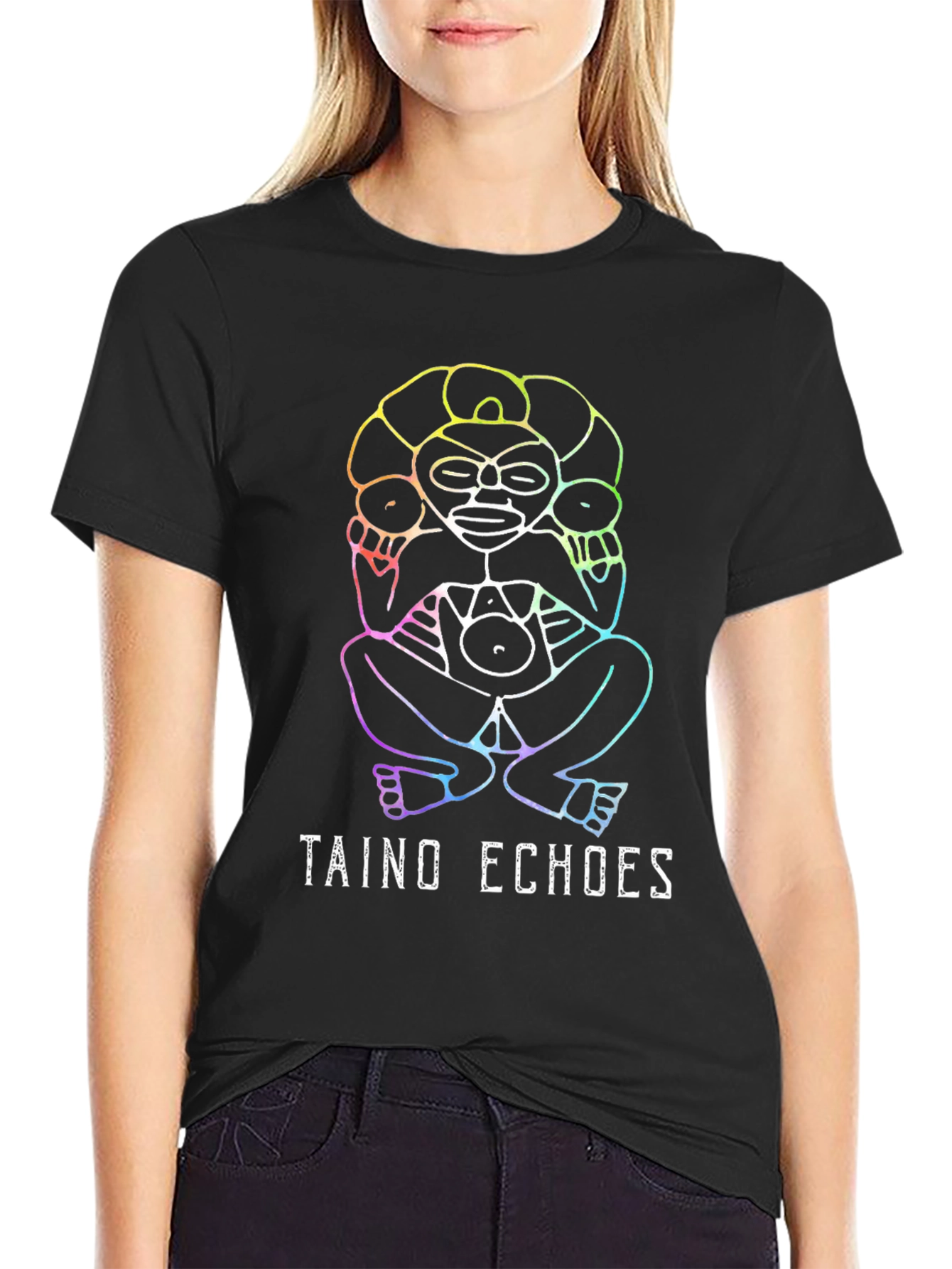Taino Echoes Rainbow Graphic Black Tee