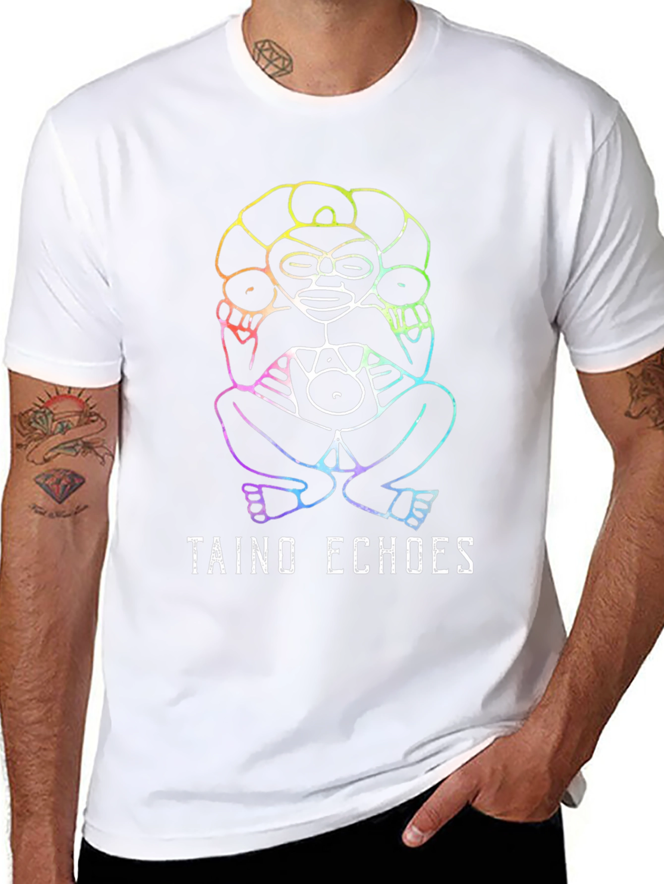 Taino Echoes Rainbow Graphic Black Tee