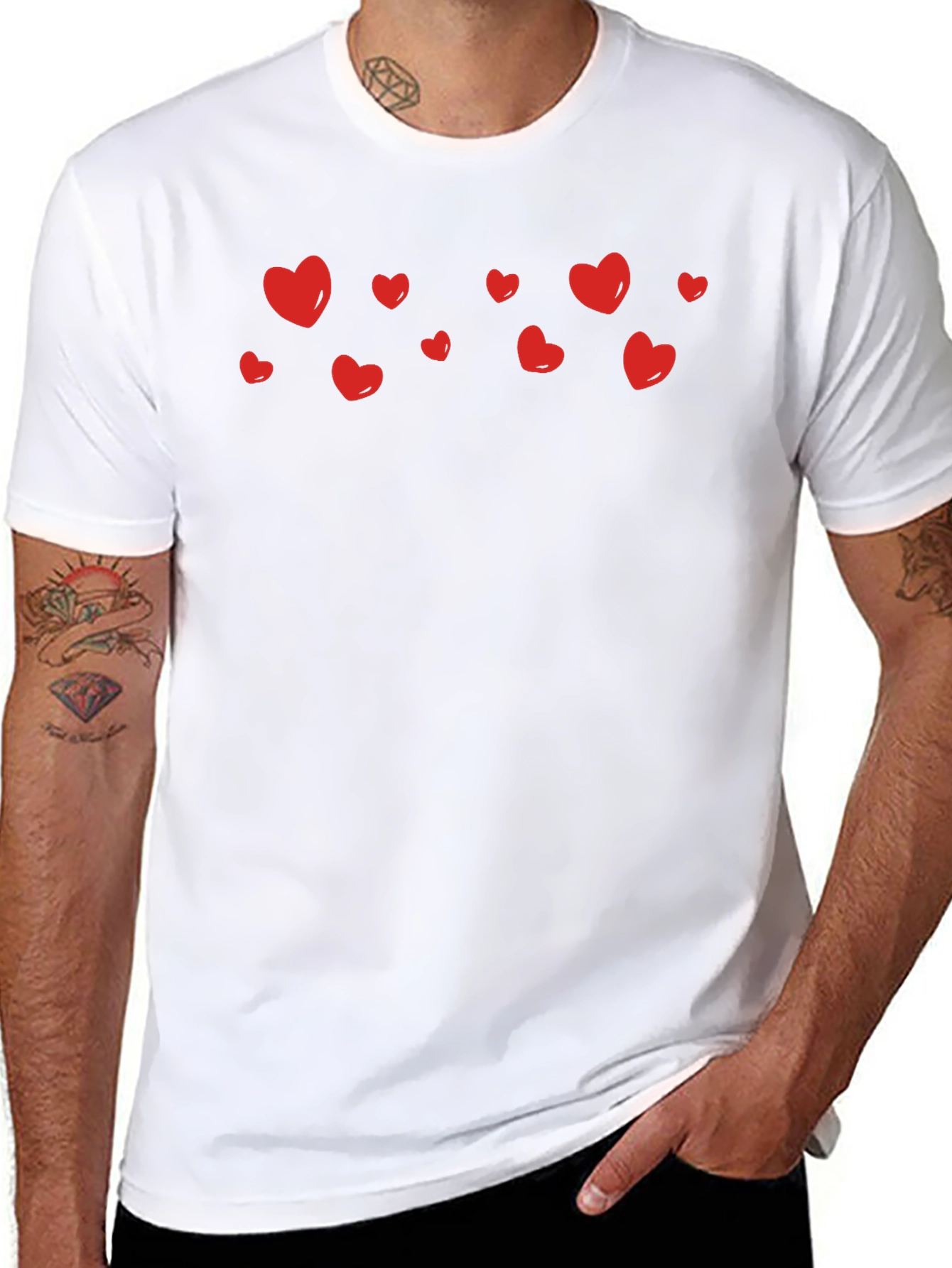 Heart Print Black Casual T-Shirt