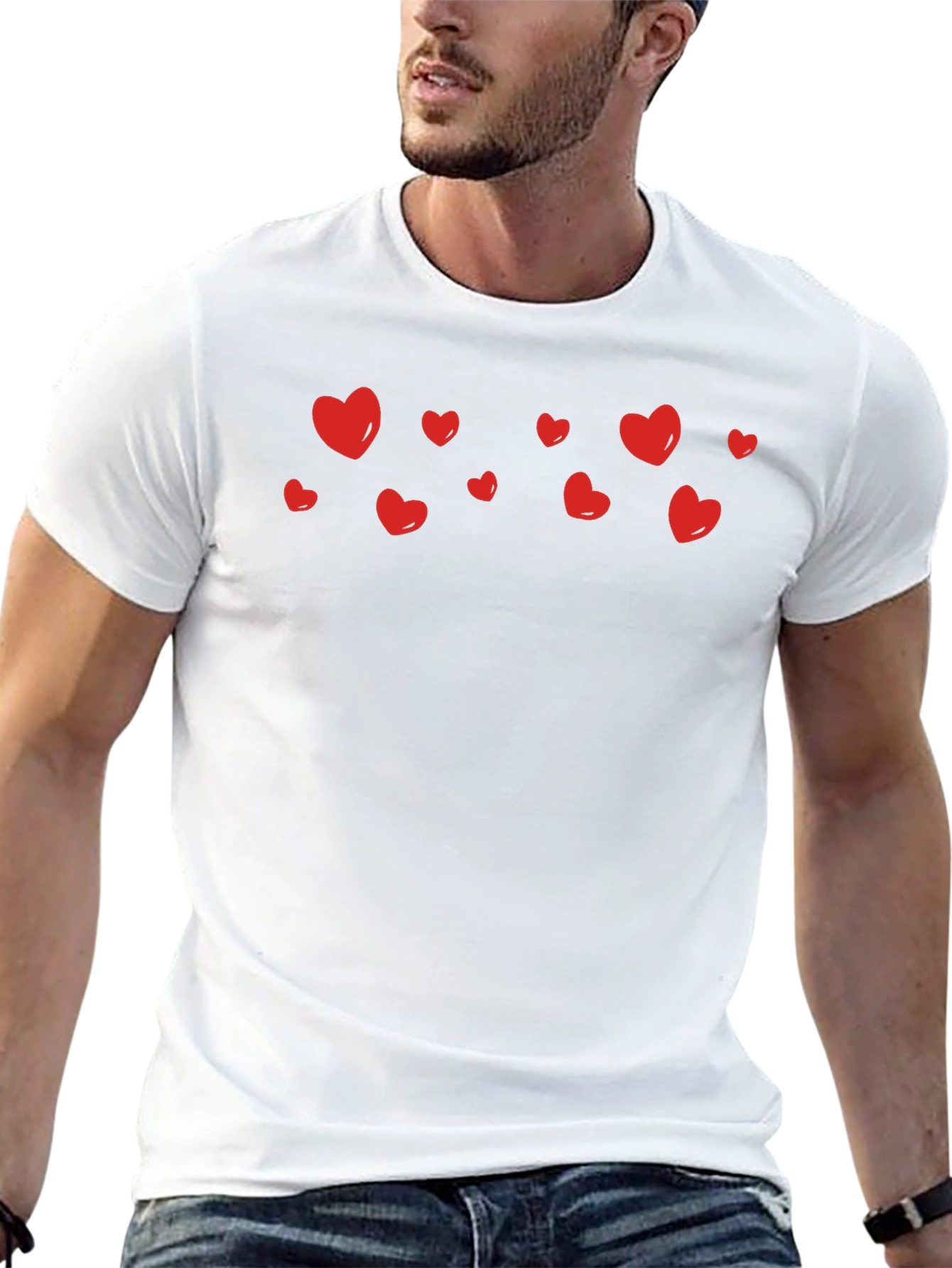 Heart Print Black Casual T-Shirt