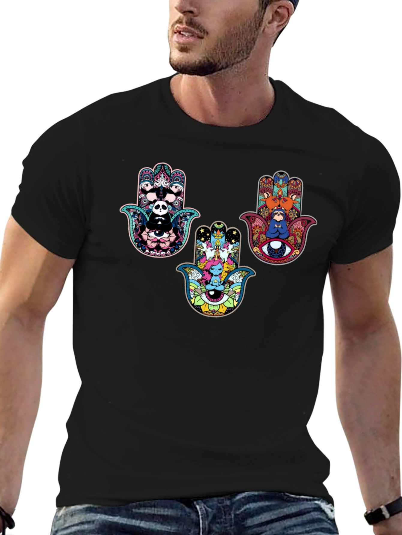 Hamsa Hand Graphic Print Black Tee