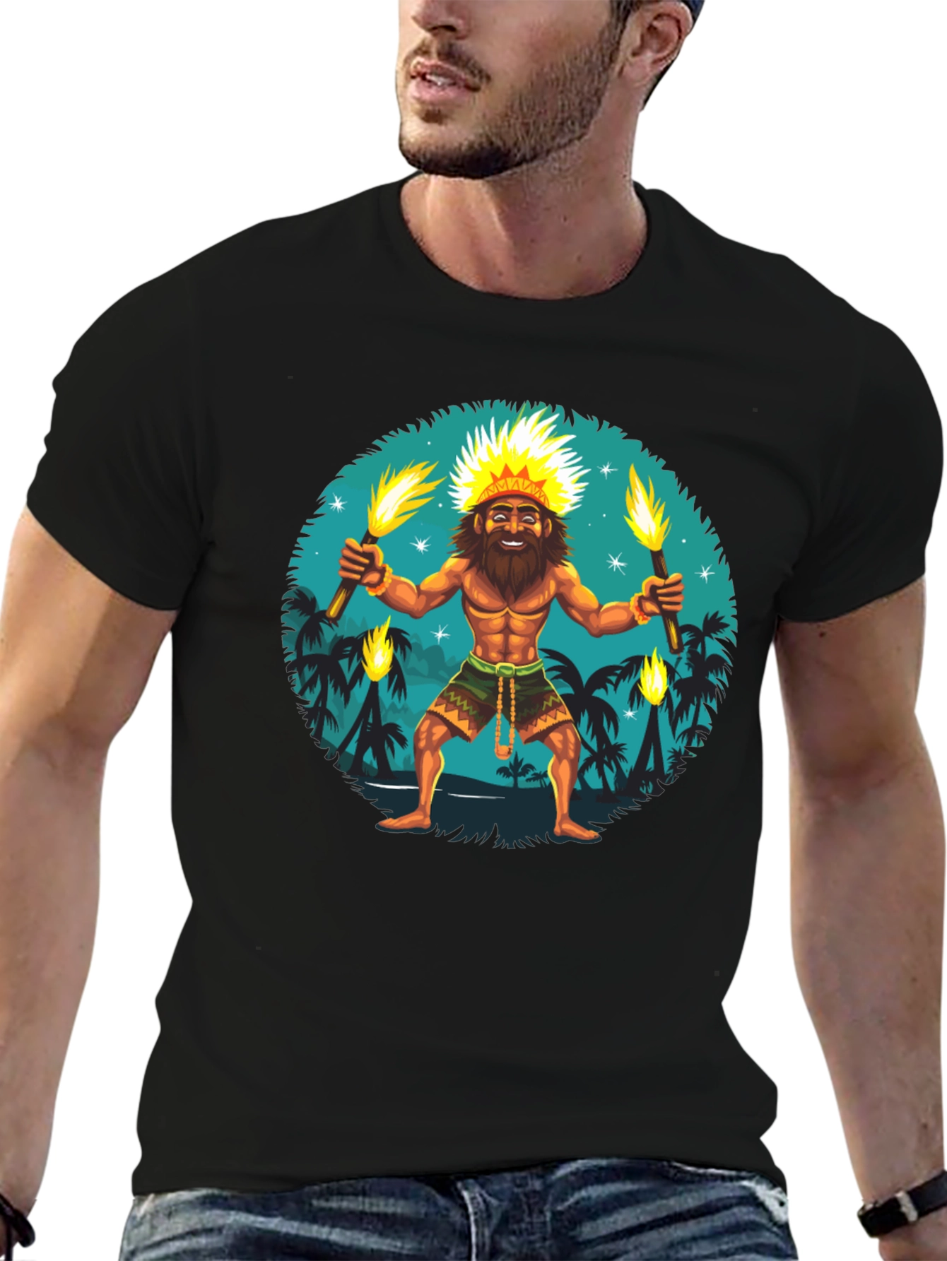 Island King T-Shirt: Tropical Torchbearer Design