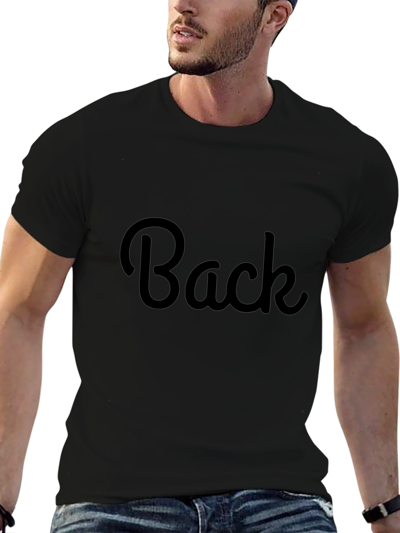 Mens Black Back Graphic T-Shirt Casual Style