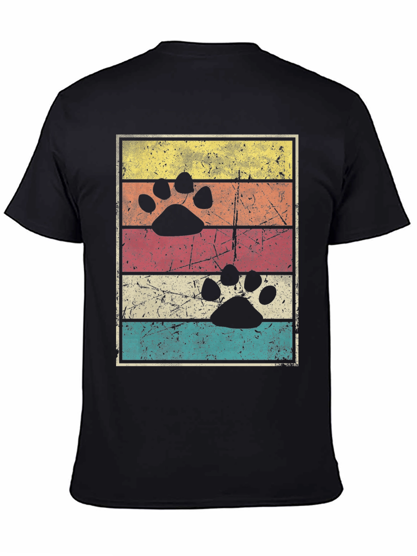Retro Paw Print Graphic Tee - Black