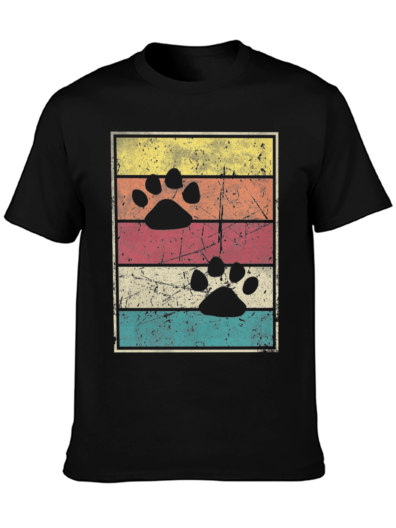 Retro Paw Print Graphic Tee - Black