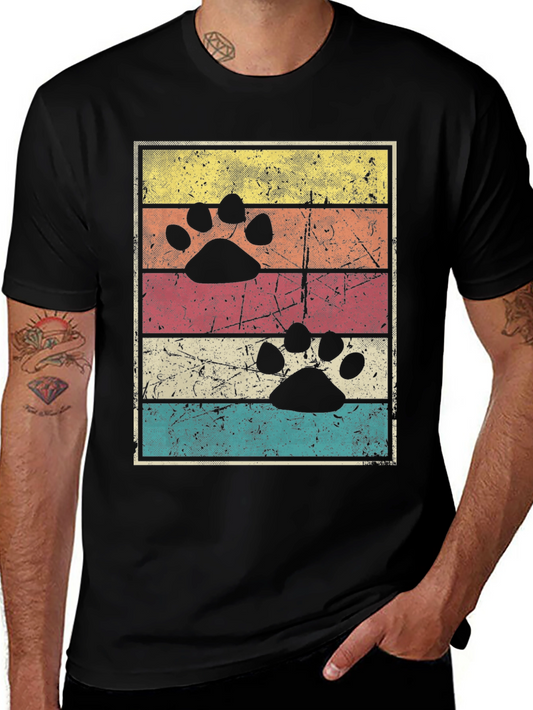 Retro Paw Print Graphic Tee - Black