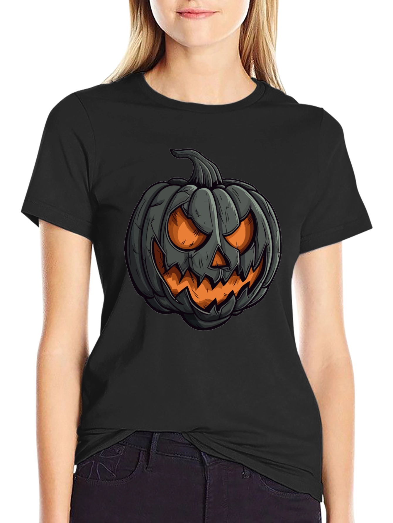 Pumpkin Graphic Black T-Shirt Halloween Style