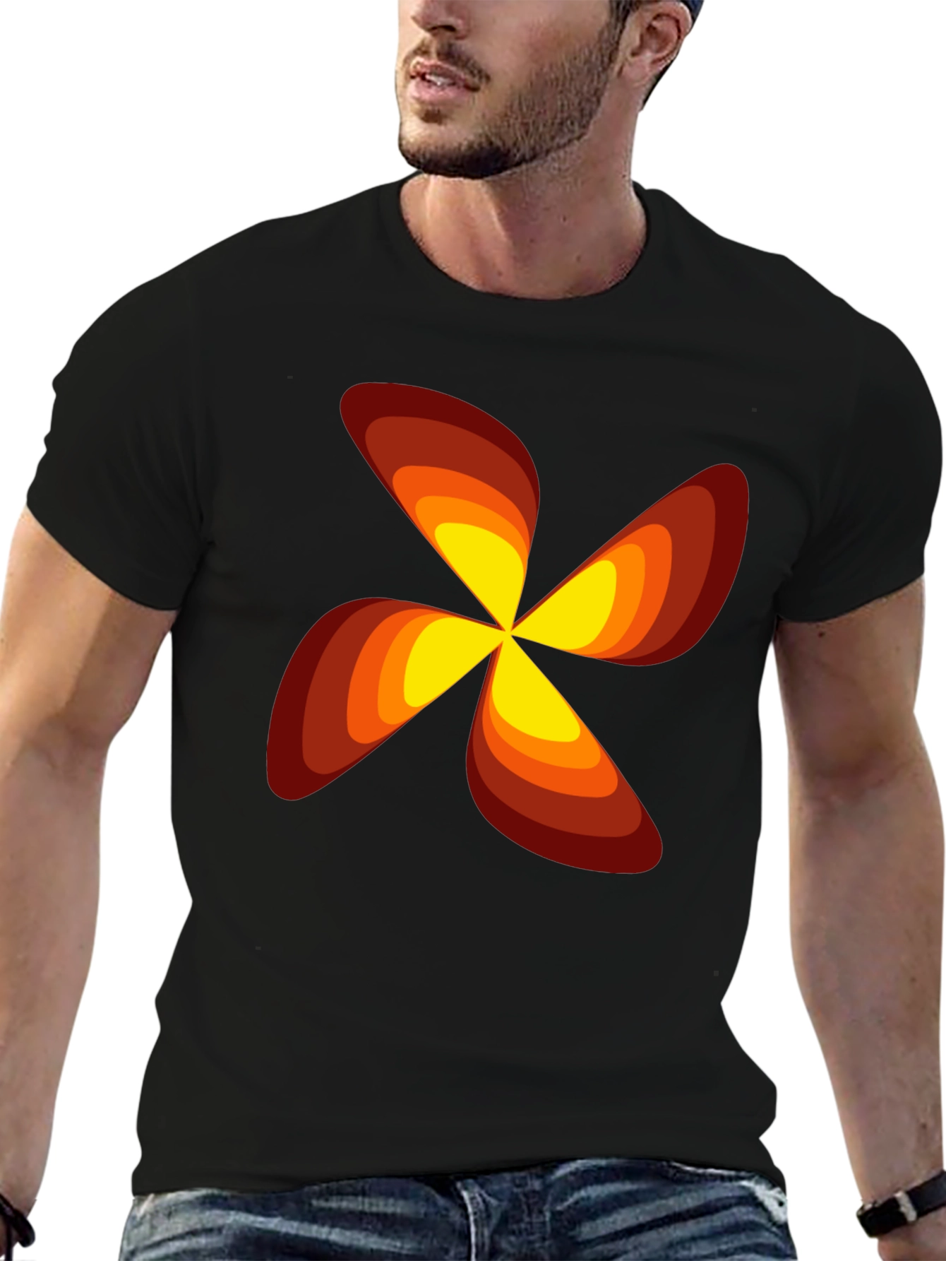 Retro Flower Power Graphic T-Shirt - Black