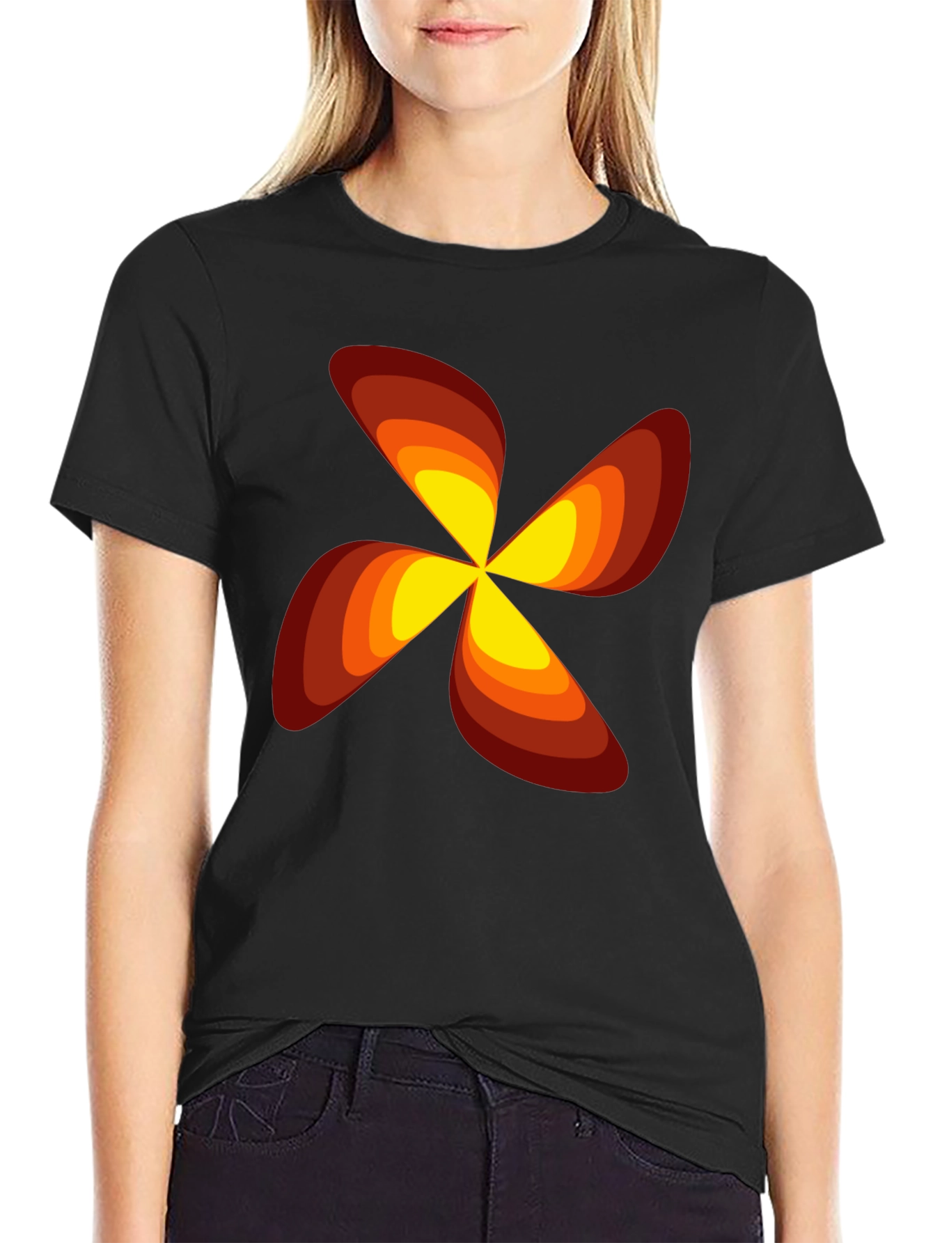 Retro Flower Power Graphic T-Shirt - Black