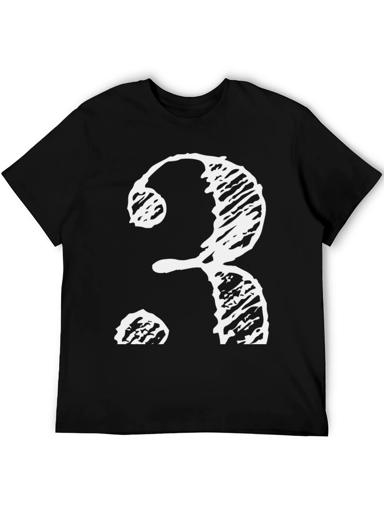 Black T-Shirt with Distressed White Question Mark