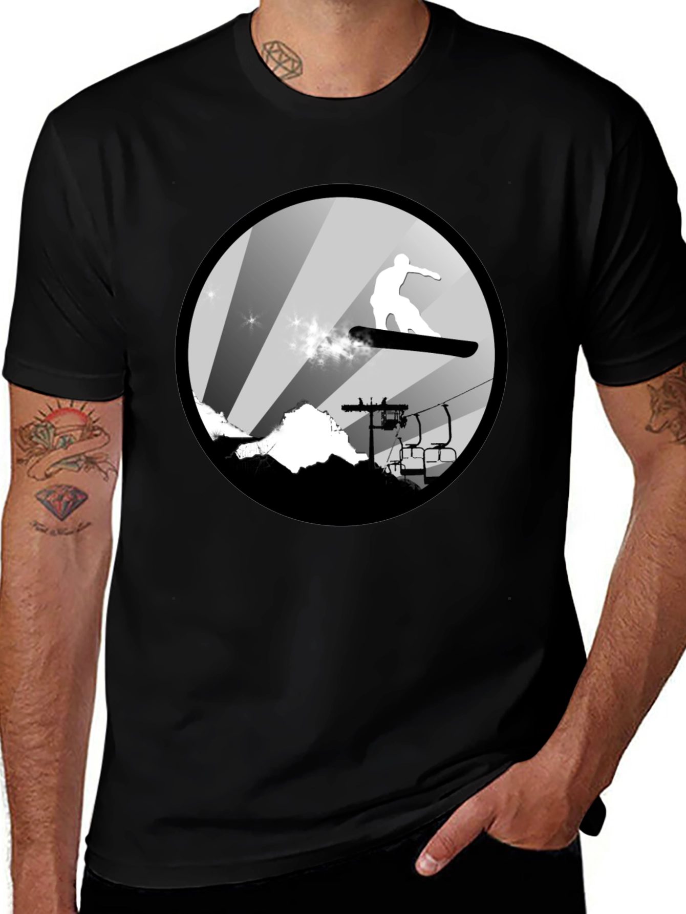 Cool Snowboard T-Shirt: Mountain Scene