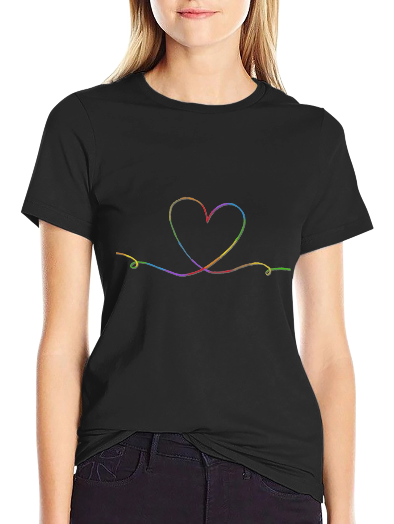 Rainbow Heart Graphic Tee - Soft Cotton Black Shirt