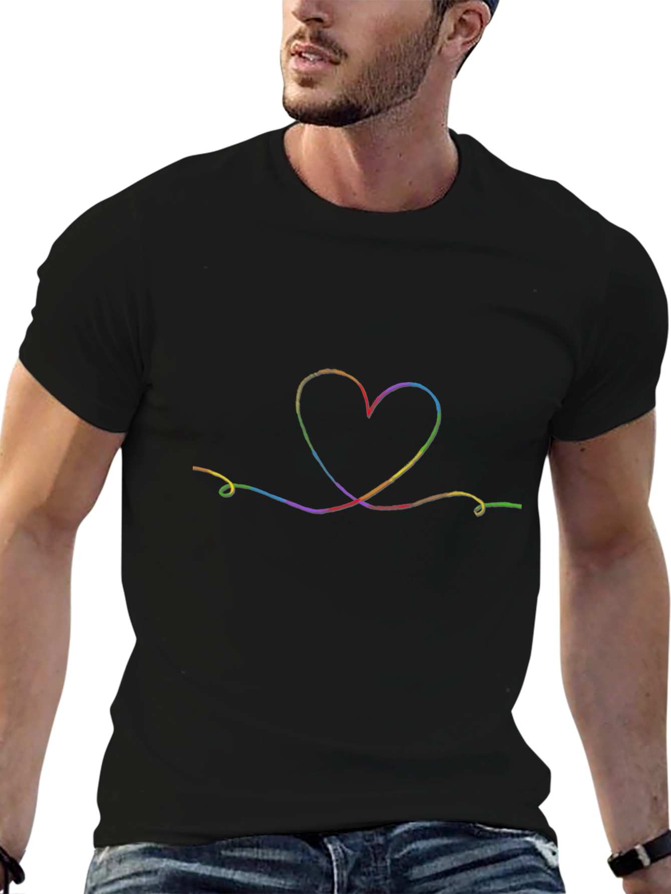 Rainbow Heart Graphic Tee - Soft Cotton Black Shirt