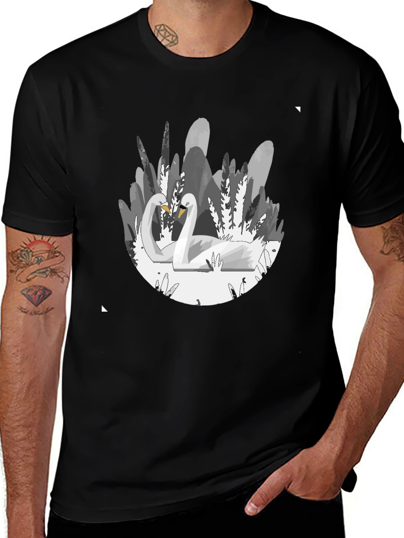 Elegant Swan Graphic T-Shirt - Soft Black Cotton Tee