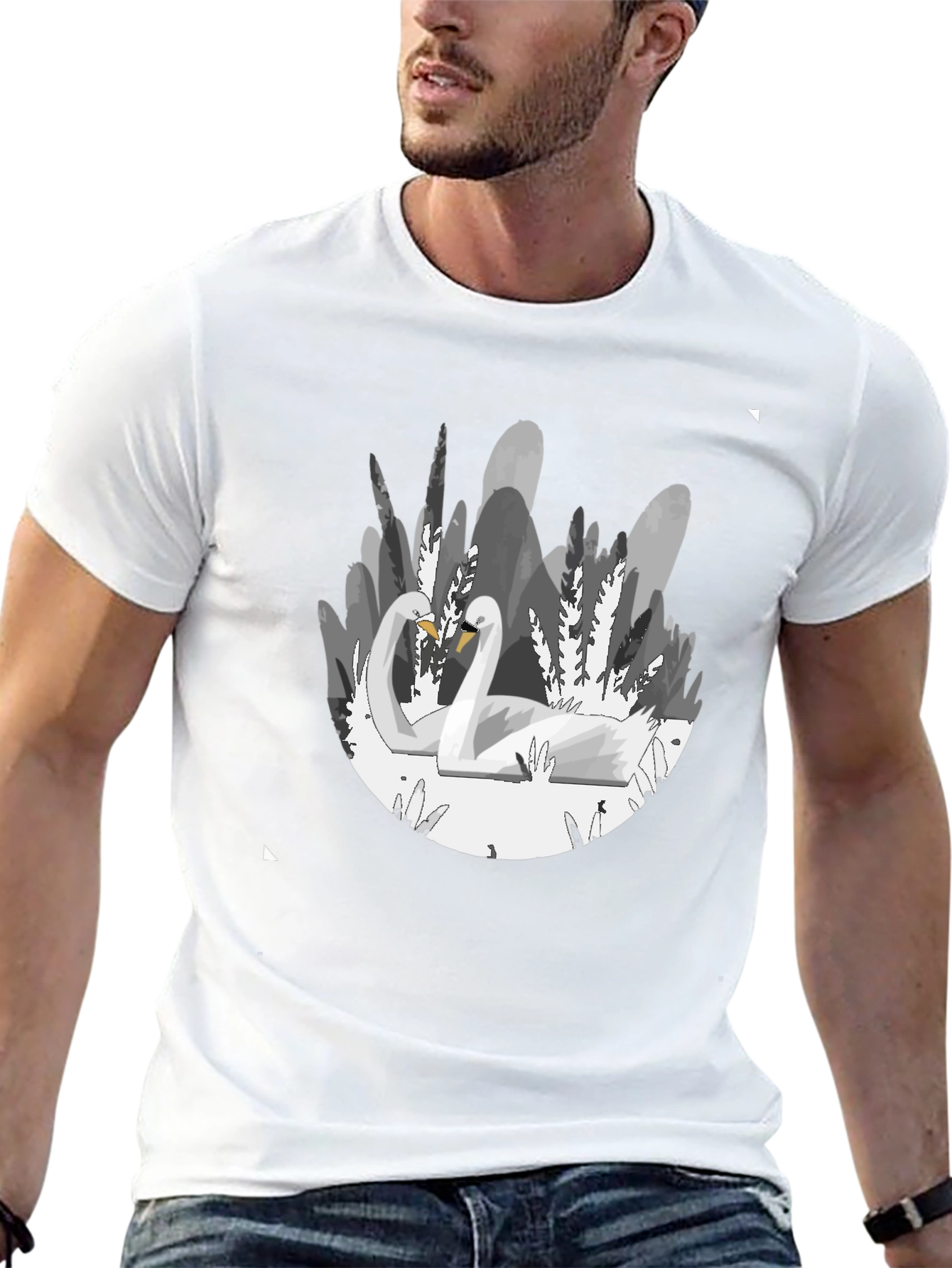 Elegant Swan Graphic T-Shirt - Soft Black Cotton Tee