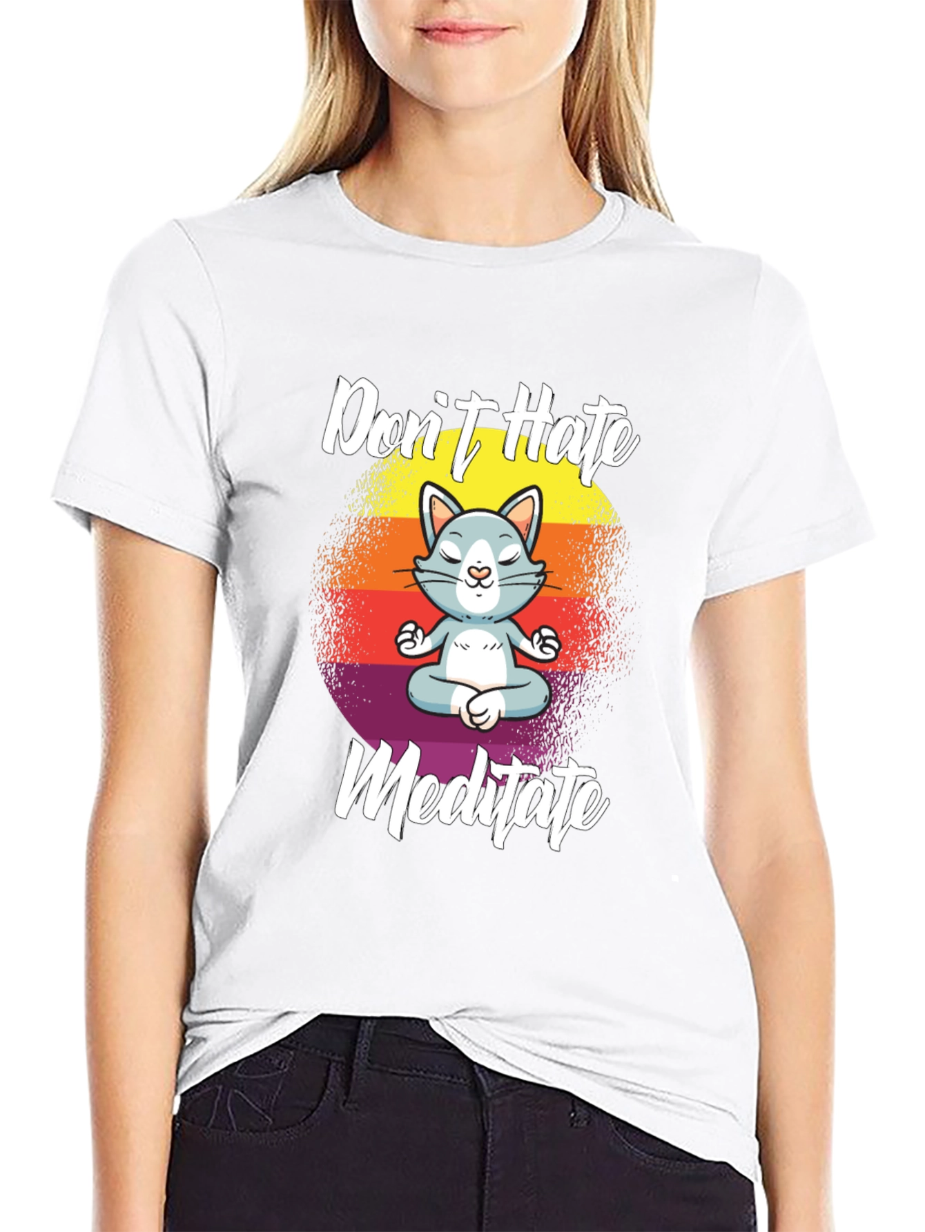 Dont Hate Meditate Cat T-Shirt Yoga Lover