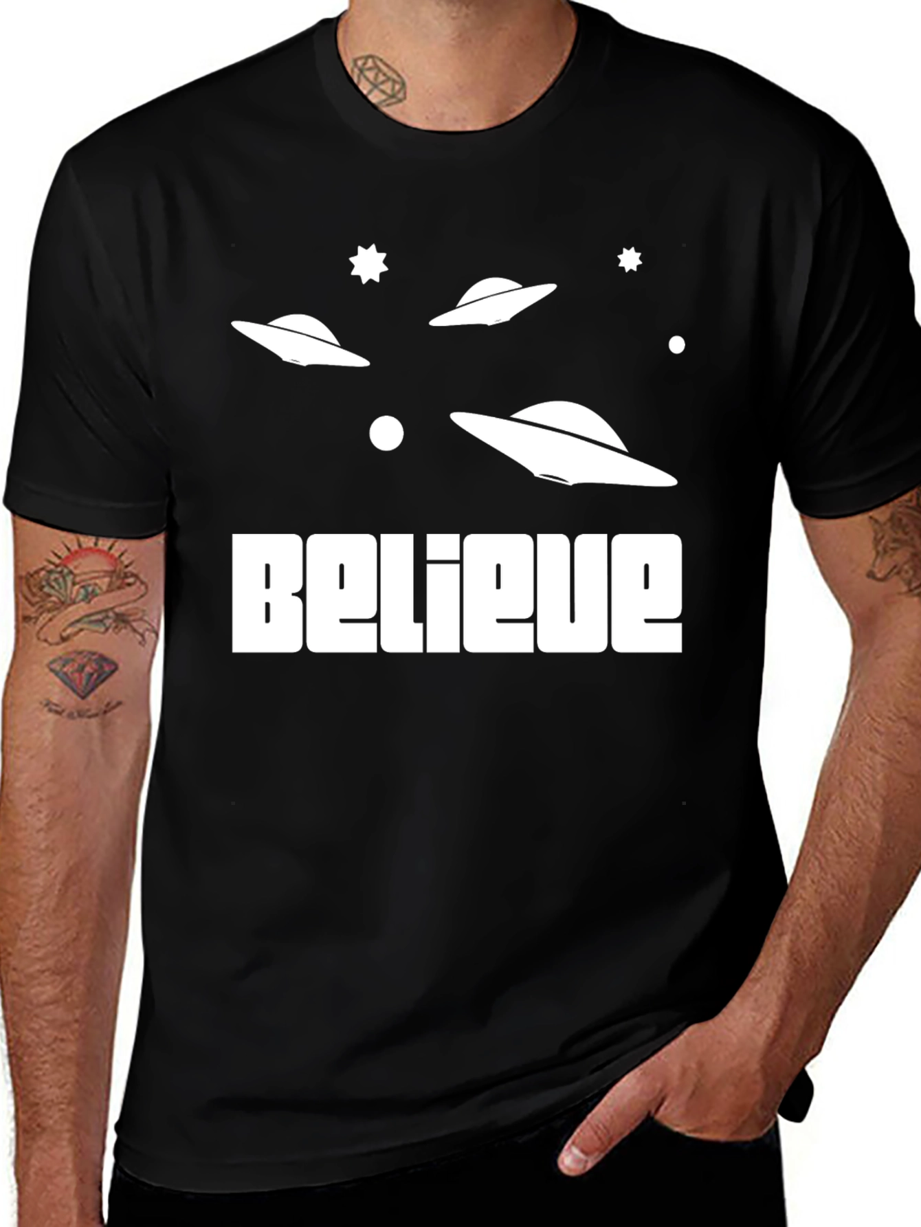 Believe Alien UFO Graphic Tee - Black