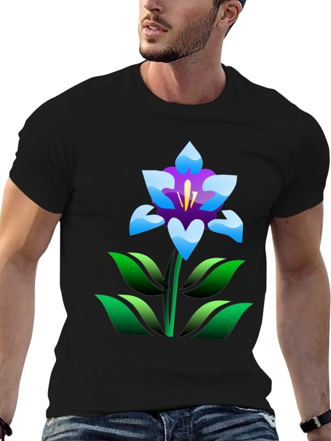 Floral T-Shirt - Black with Graphic Flower Print
