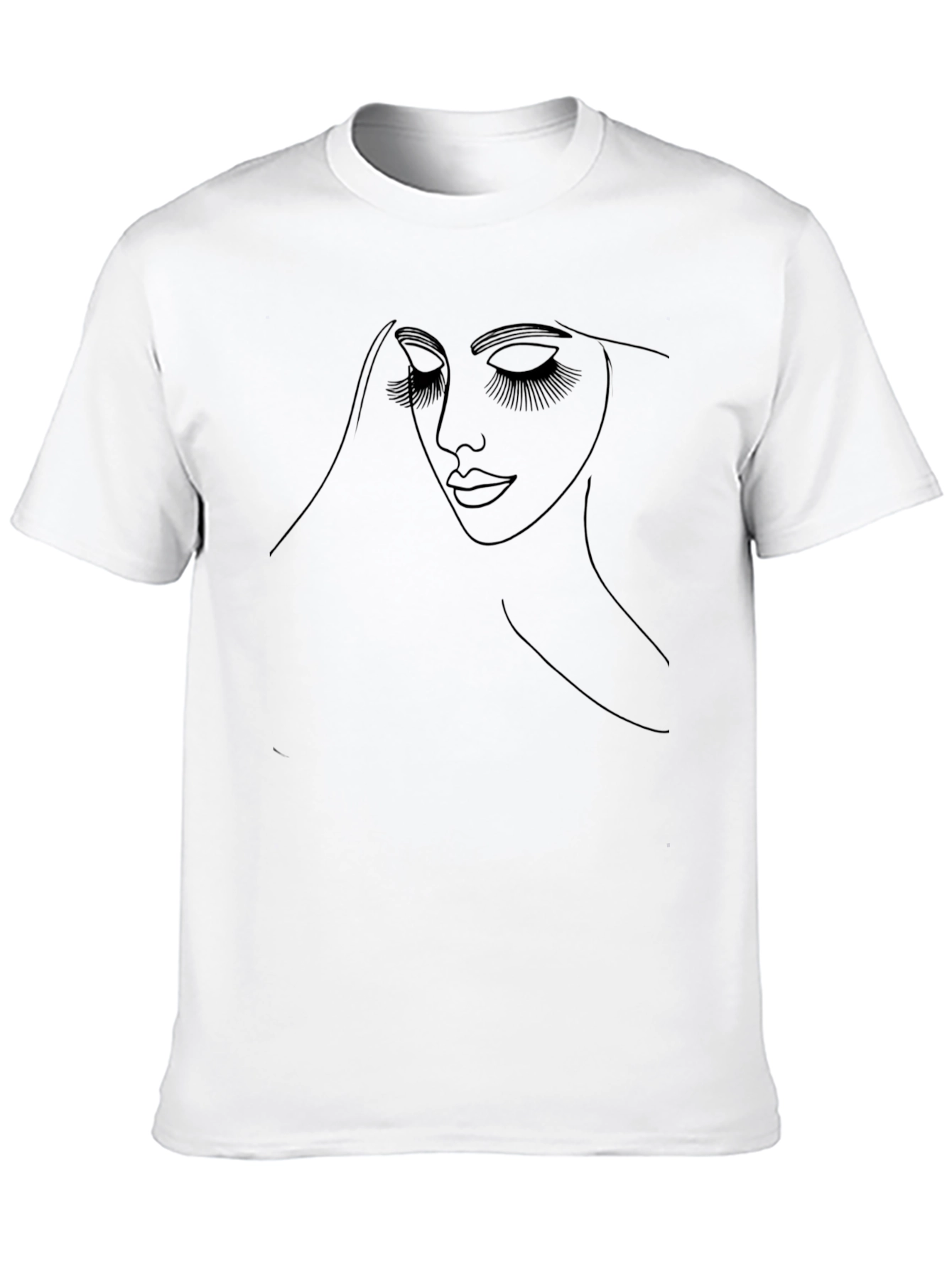 Minimalist Woman Face Line Art Black T-Shirt