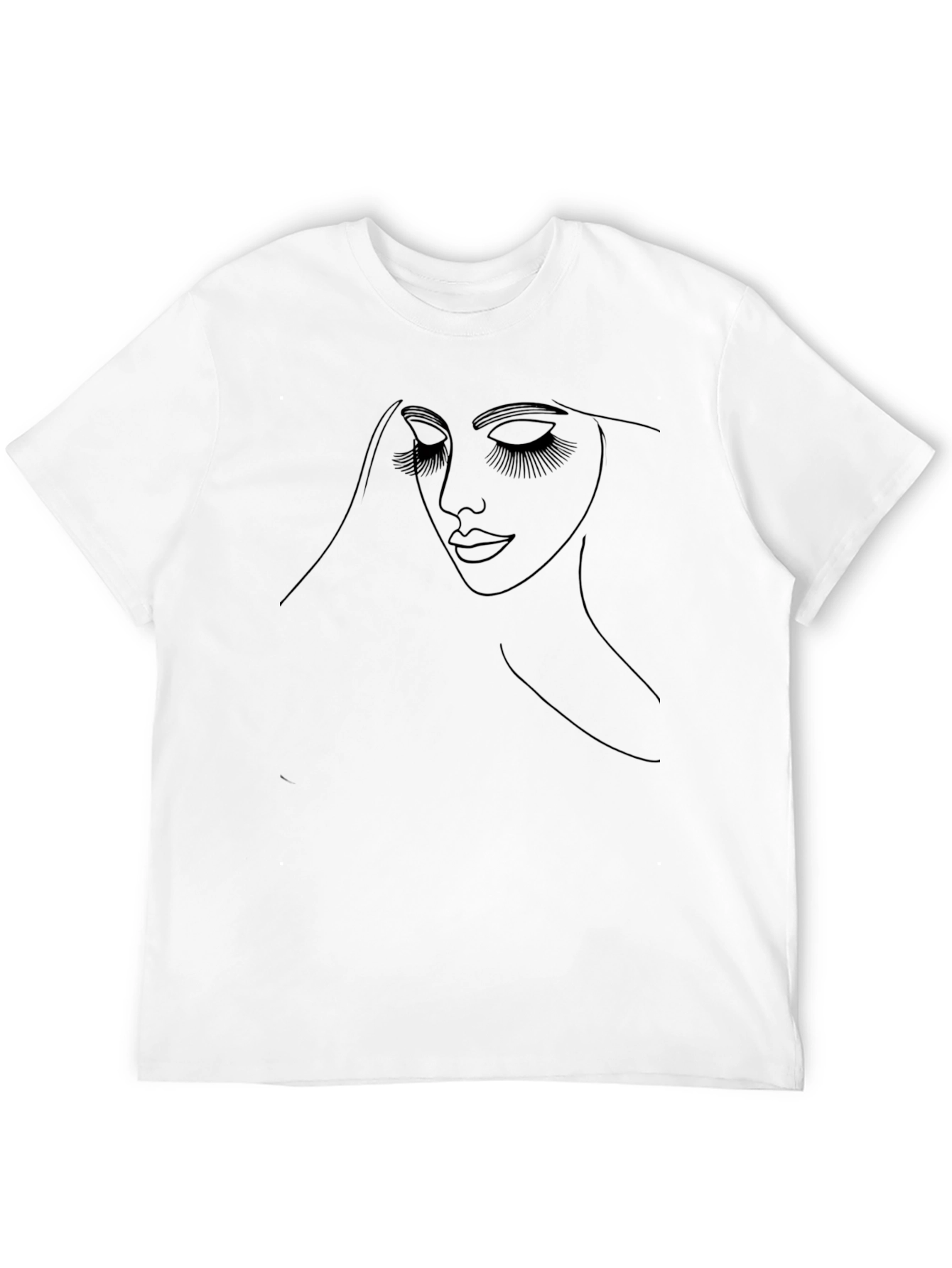 Minimalist Woman Face Line Art Black T-Shirt