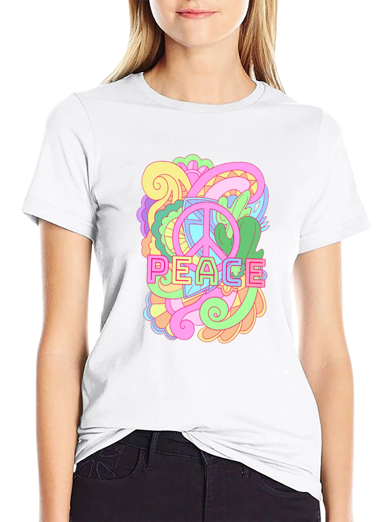 Peace Sign Graphic Tee - Retro Style Black T-Shirt