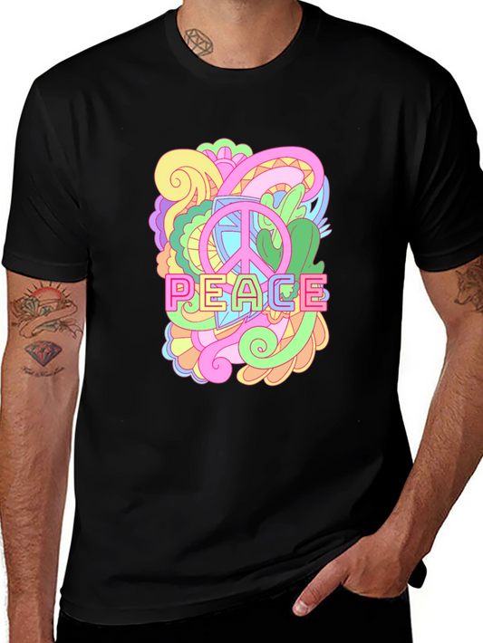 Peace Sign Graphic Tee - Retro Style Black T-Shirt