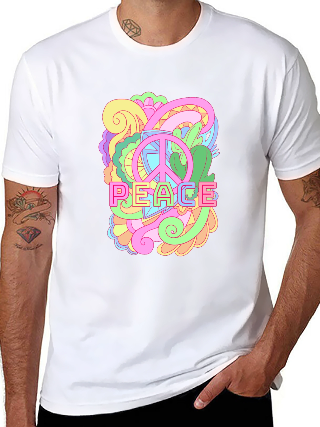Peace Sign Graphic Tee - Retro Style Black T-Shirt