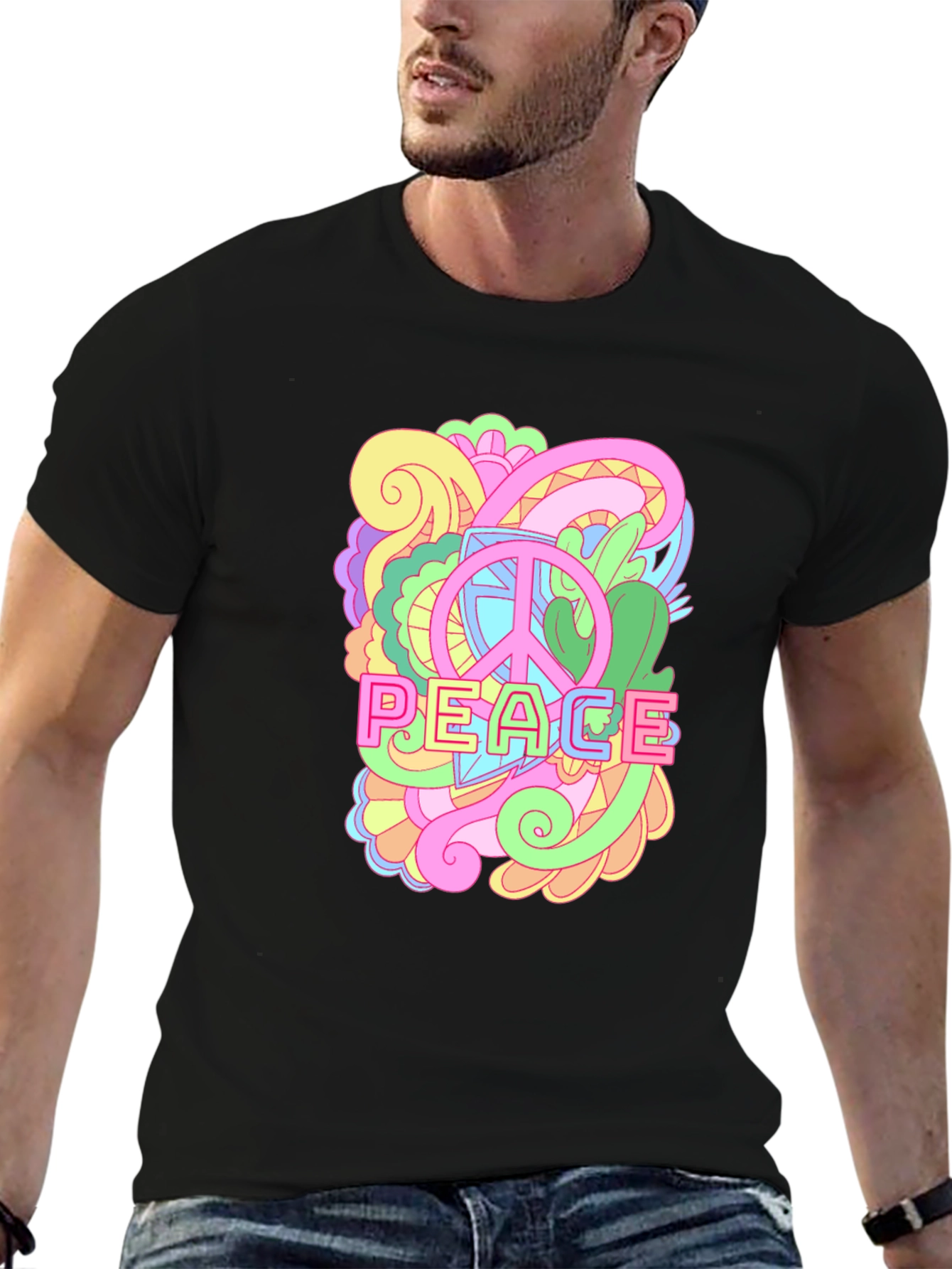 Peace Sign Graphic Tee - Retro Style Black T-Shirt