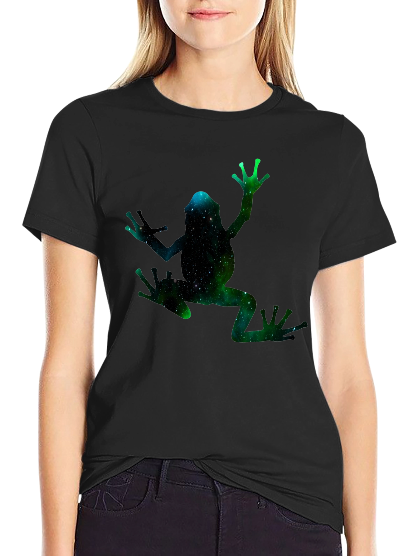 Galaxy Frog Graphic Black T-Shirt