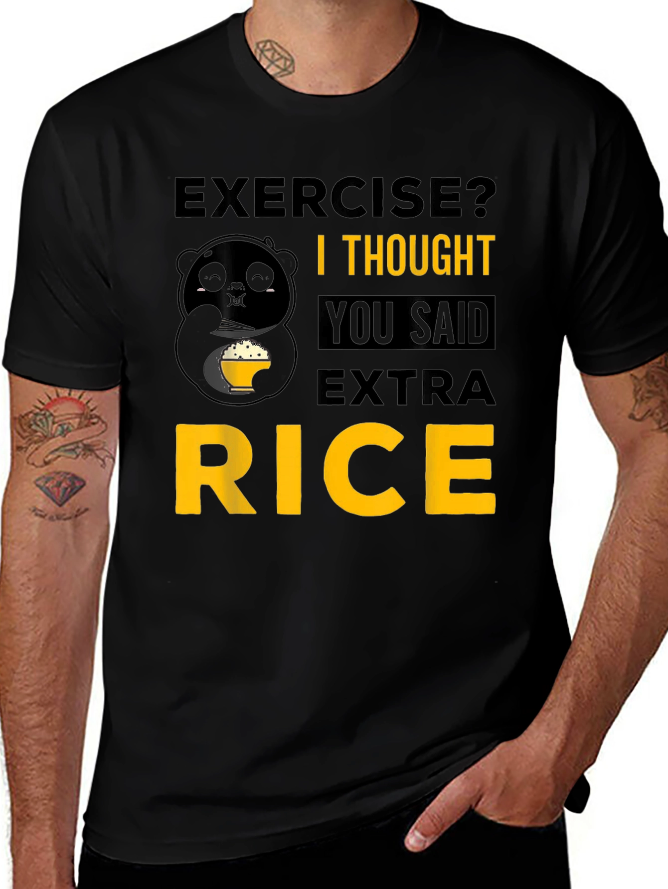 Exercise? Extra Rice Panda T-Shirt - Funny Foodie Tee
