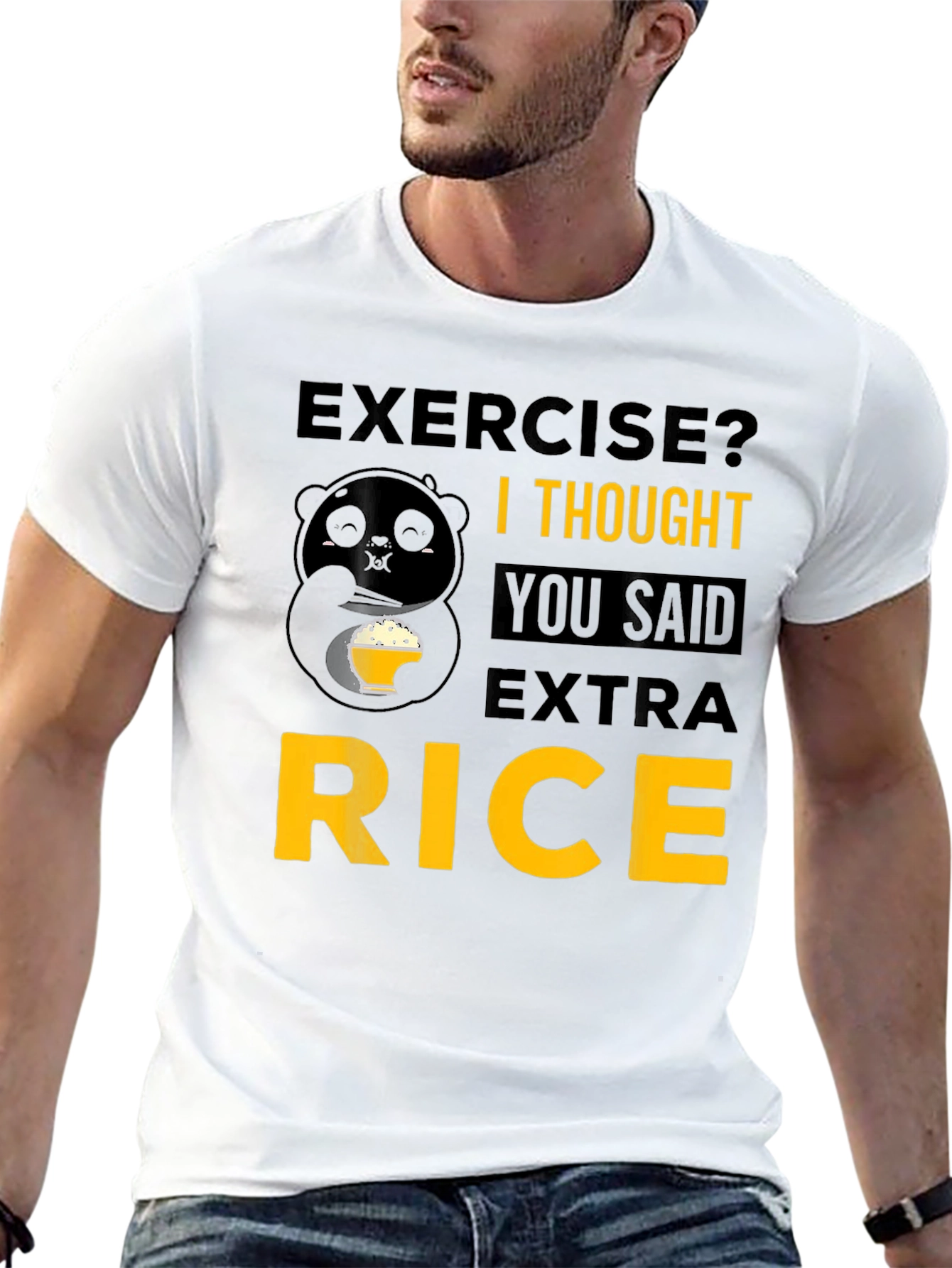 Exercise? Extra Rice Panda T-Shirt - Funny Foodie Tee
