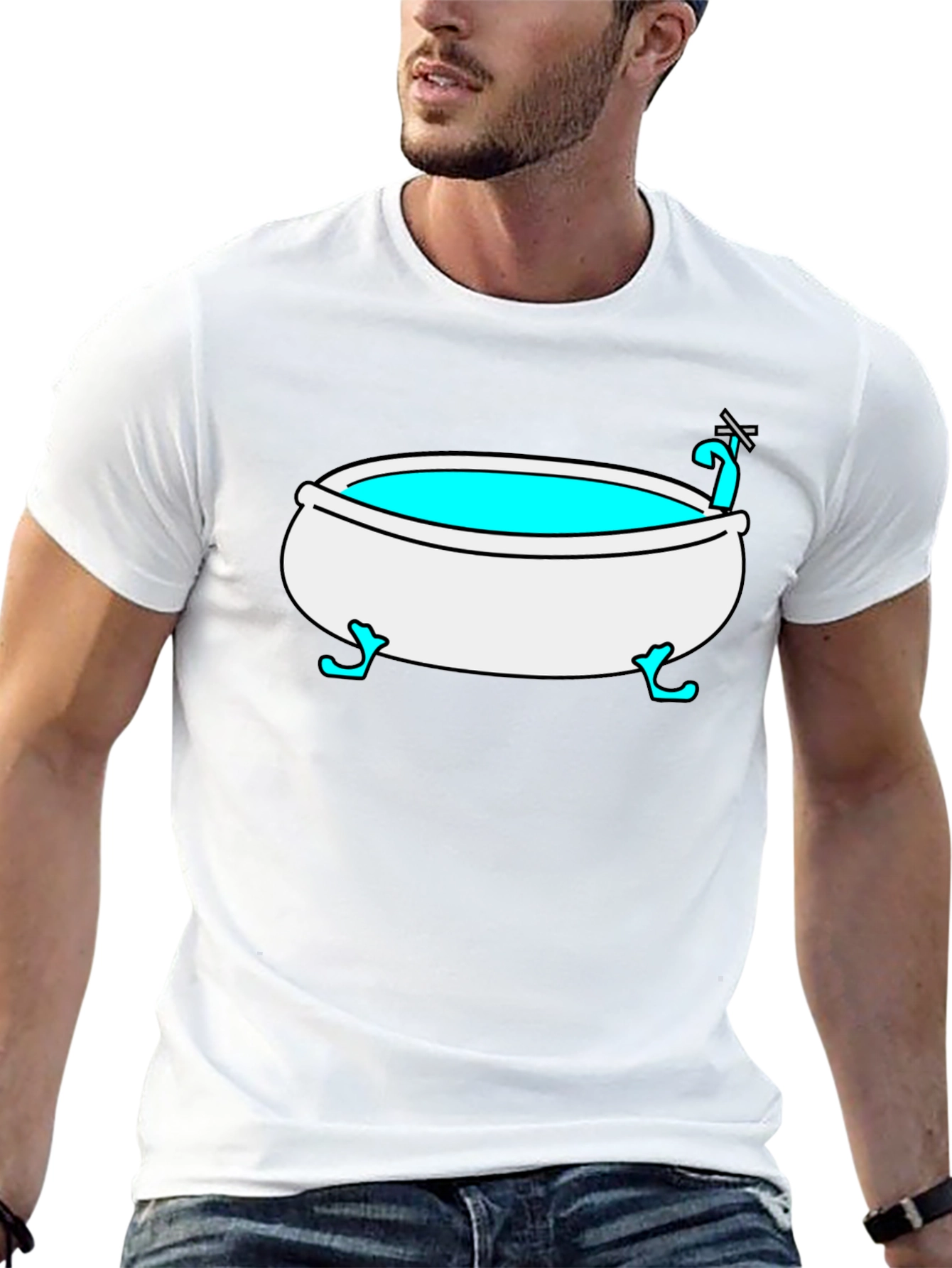 Cartoon Bathtub Graphic Tee - Quirky Style