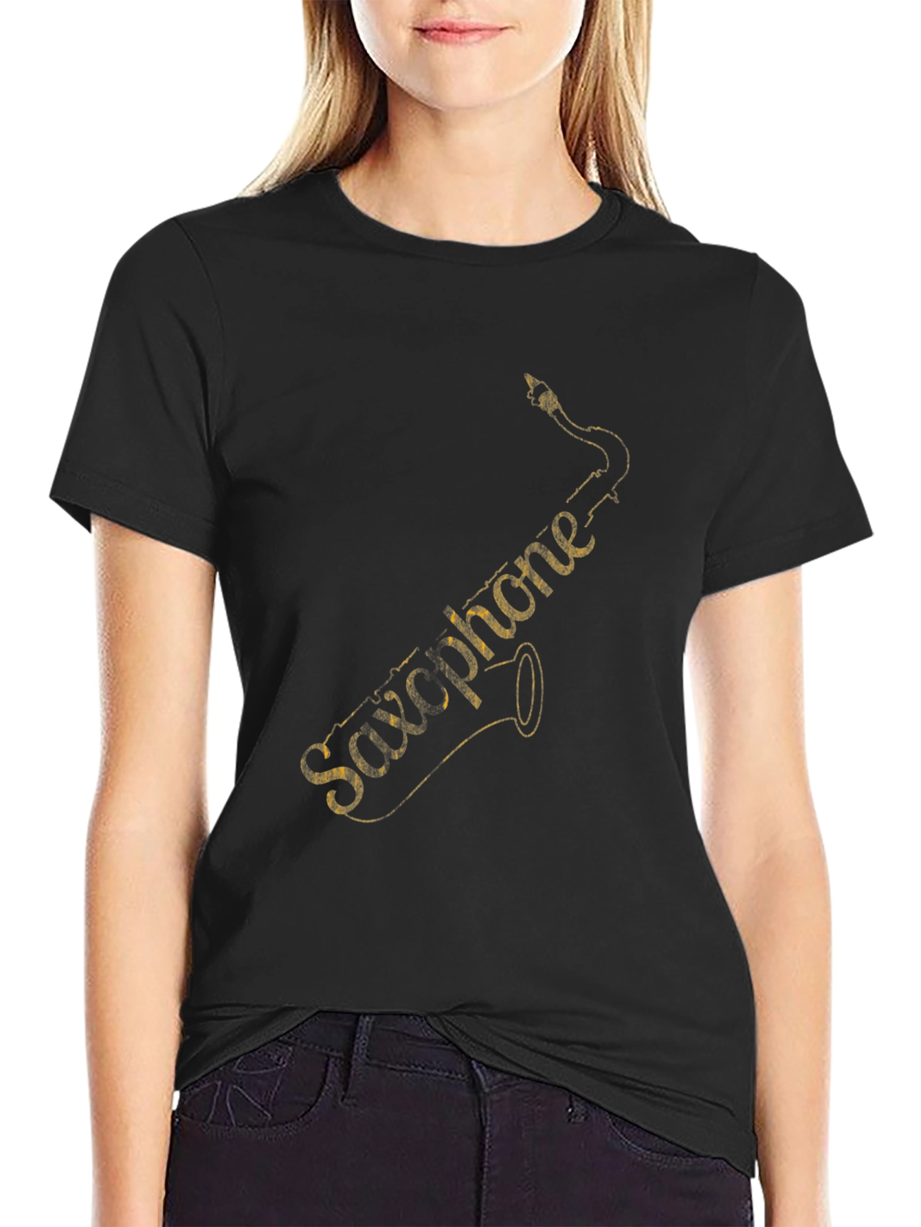 Saxophone Graphic Tee - Black Cotton T-Shirt