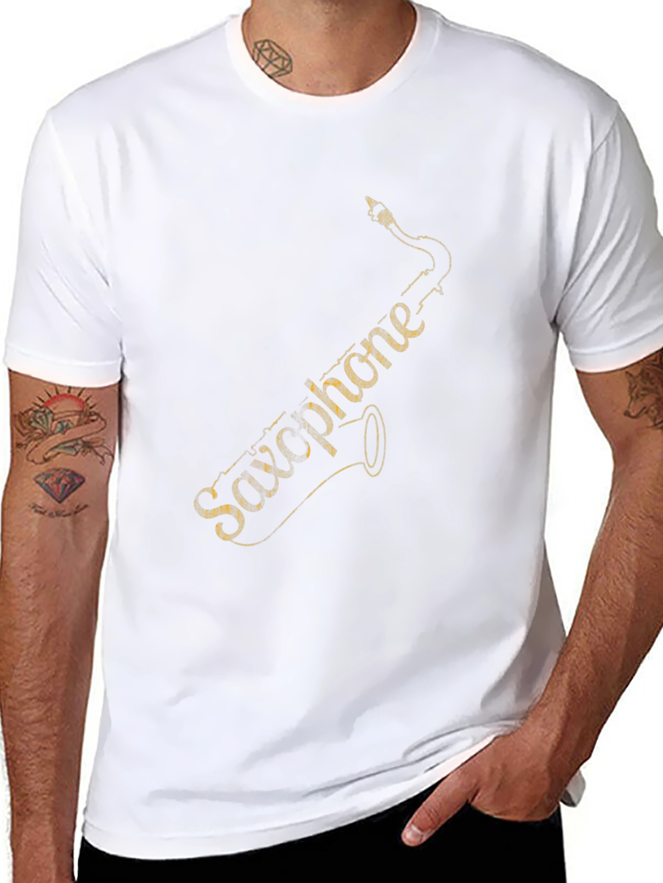 Saxophone Graphic Tee - Black Cotton T-Shirt