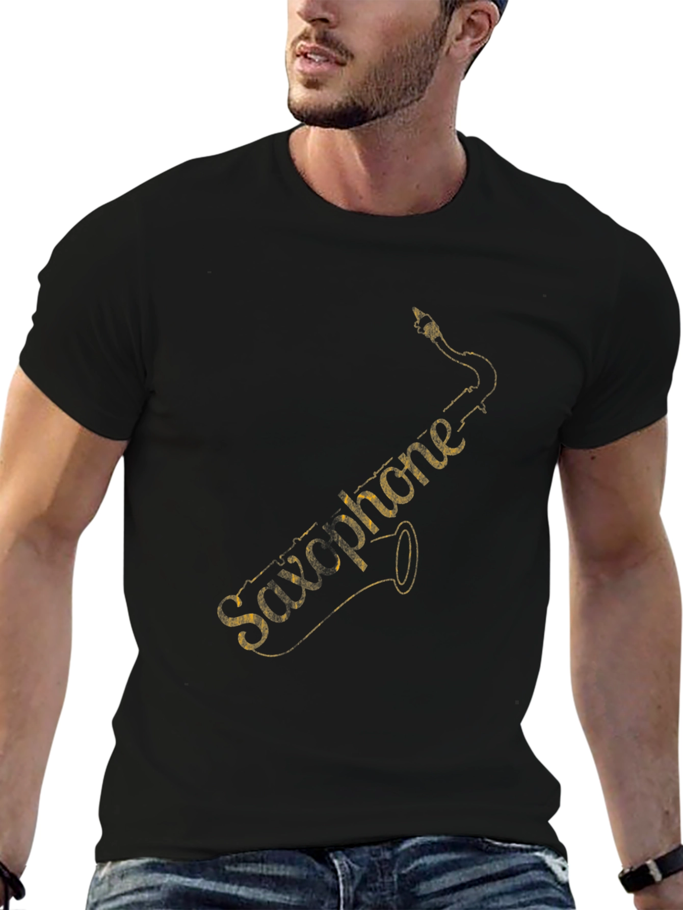 Saxophone Graphic Tee - Black Cotton T-Shirt