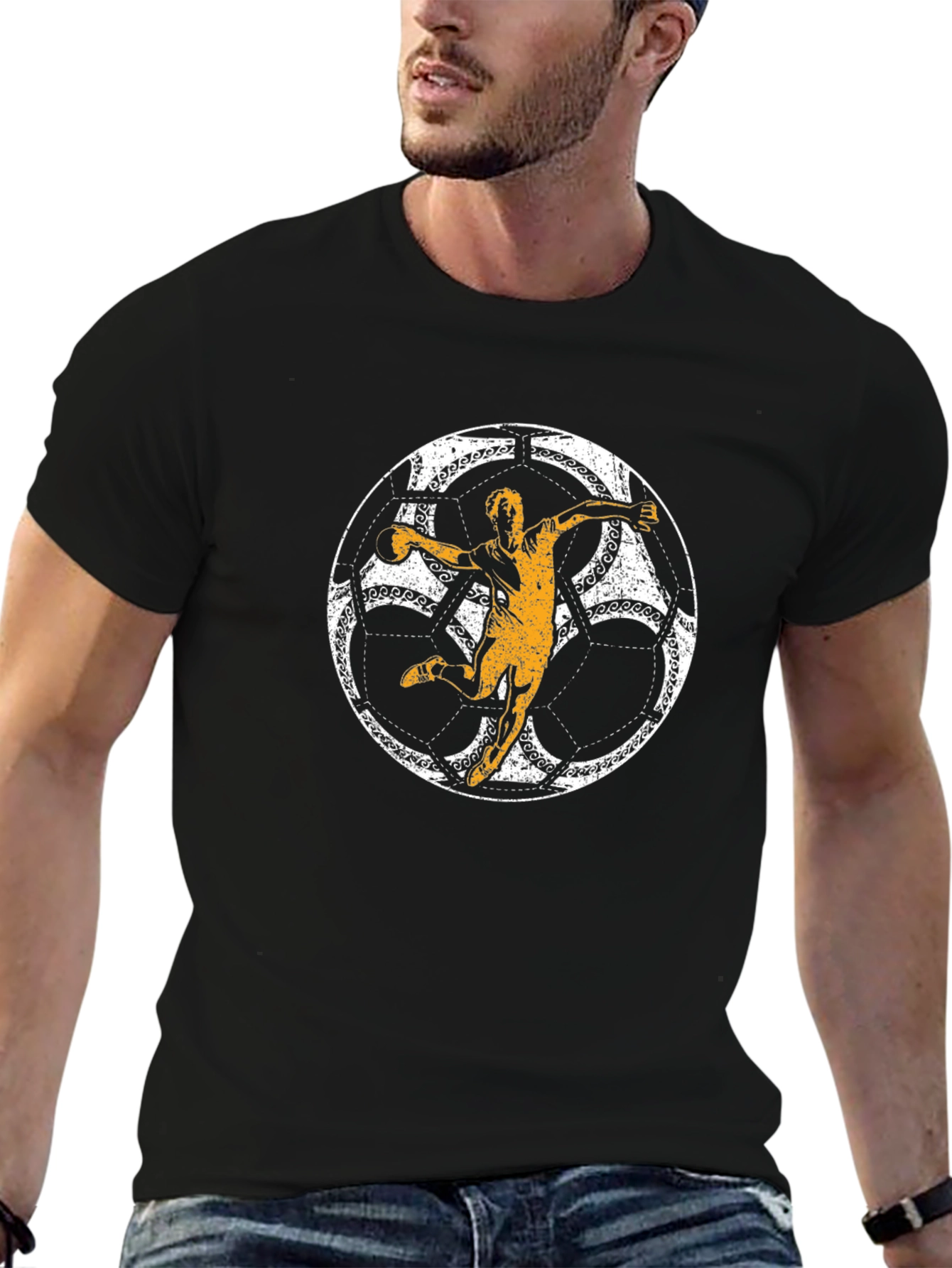 Handball Player Graphic T-Shirt - Black