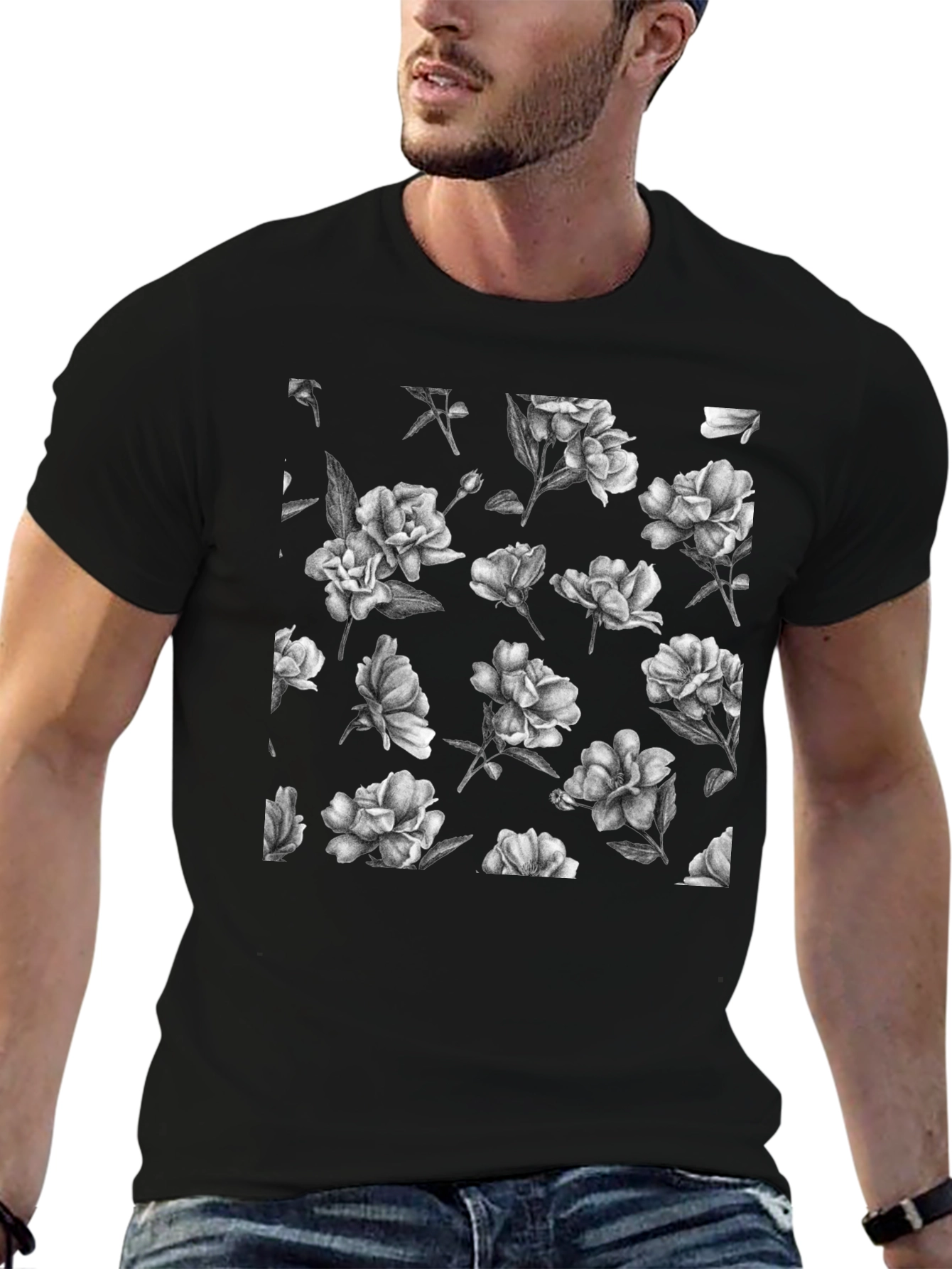 Floral Print Black T-Shirt