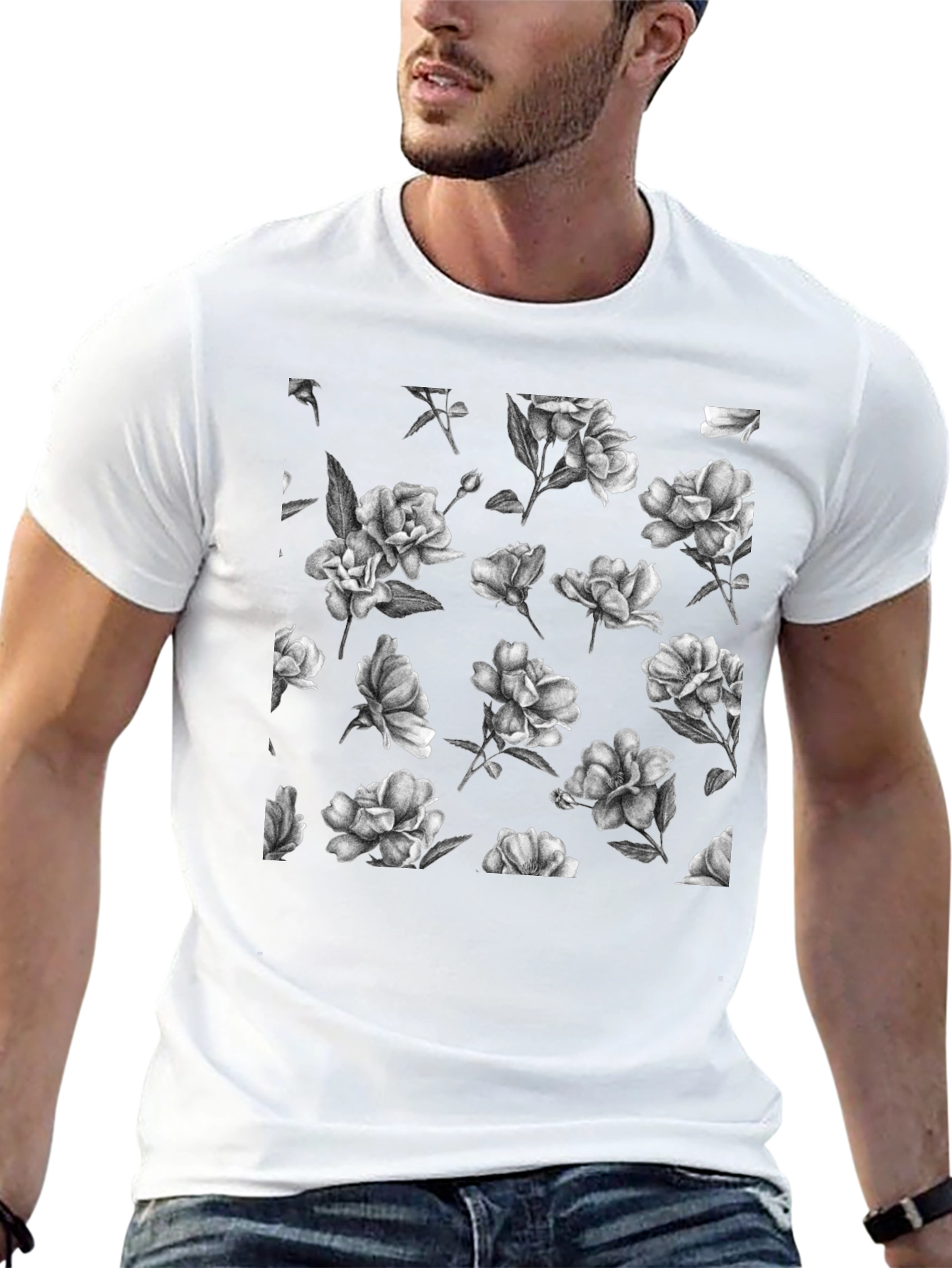 Floral Print Black T-Shirt