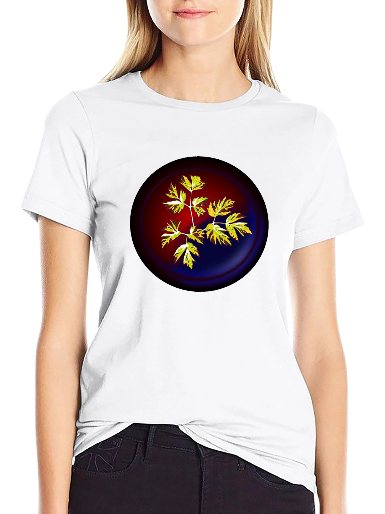 Botanical Yin Yang Graphic T-Shirt - Black