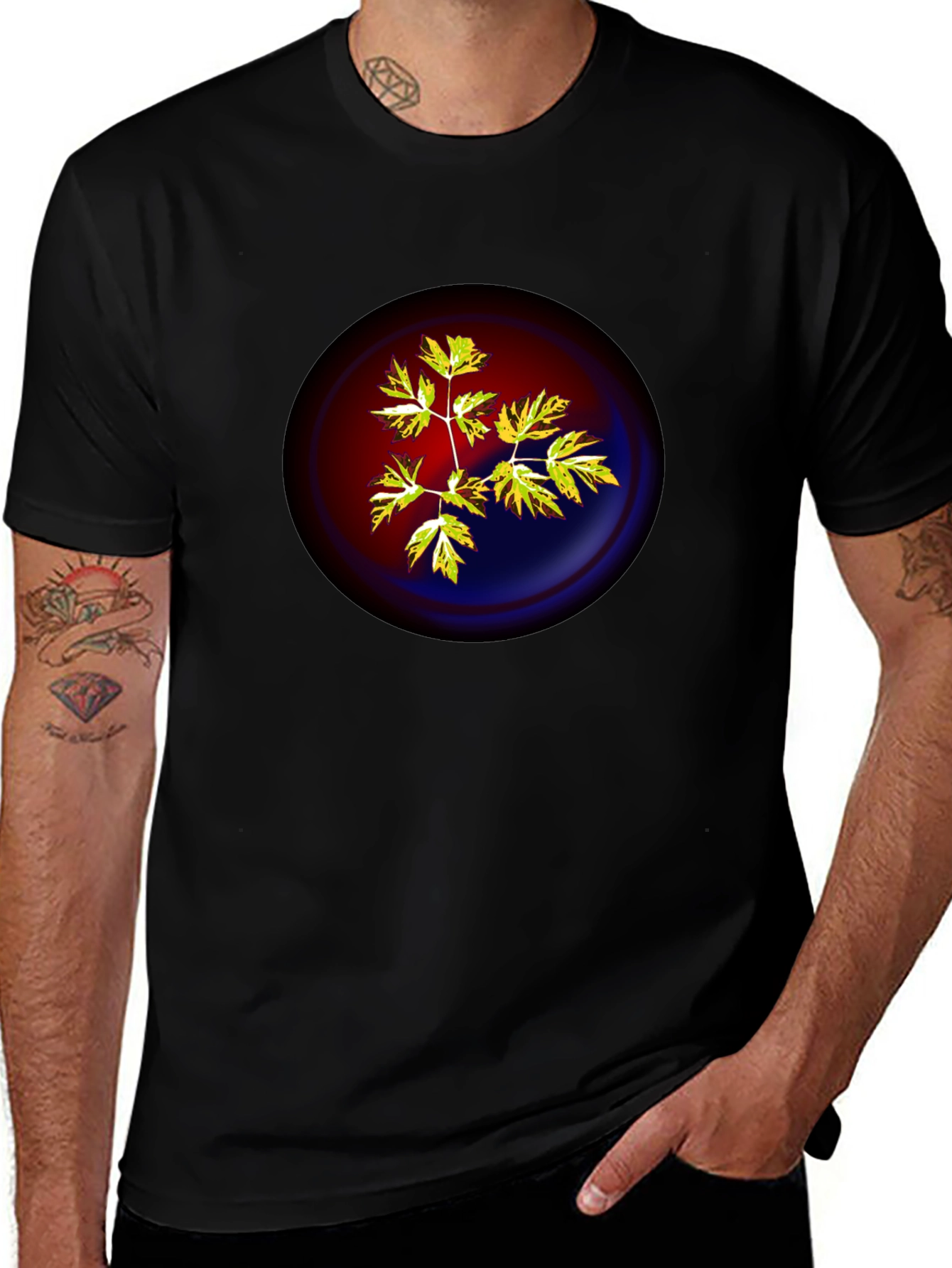 Botanical Yin Yang Graphic T-Shirt - Black