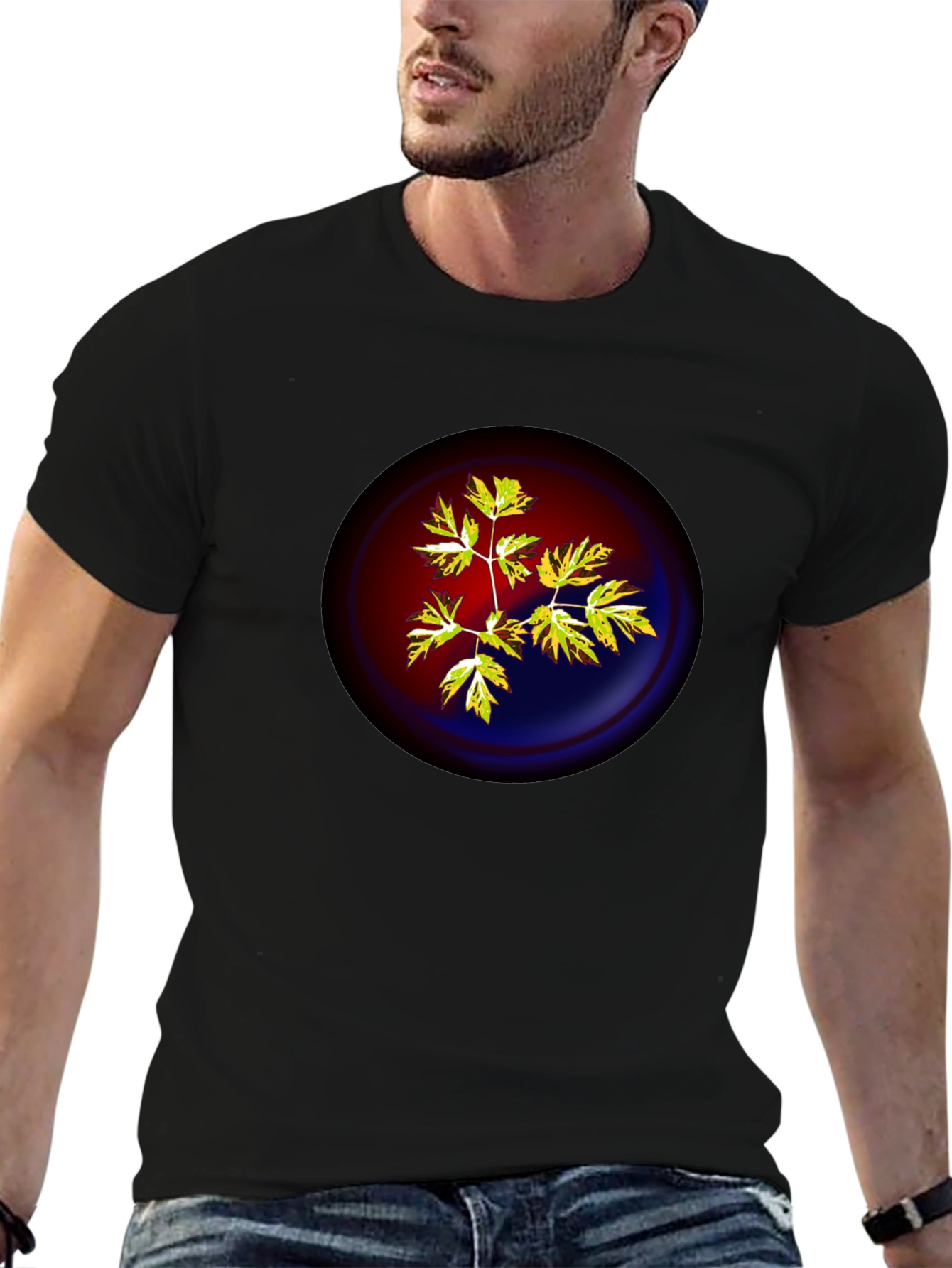 Botanical Yin Yang Graphic T-Shirt - Black