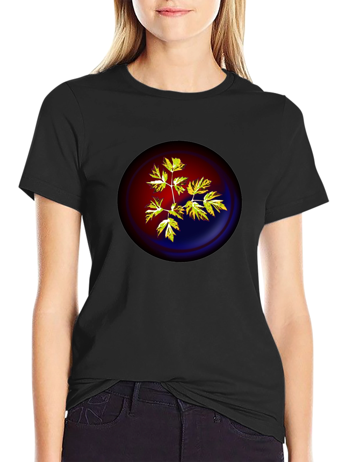 Botanical Yin Yang Graphic T-Shirt - Black