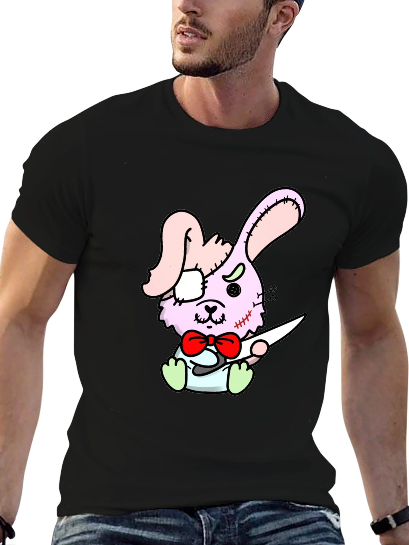 Zombie Bunny Graphic Tee - Black Casual Shirt