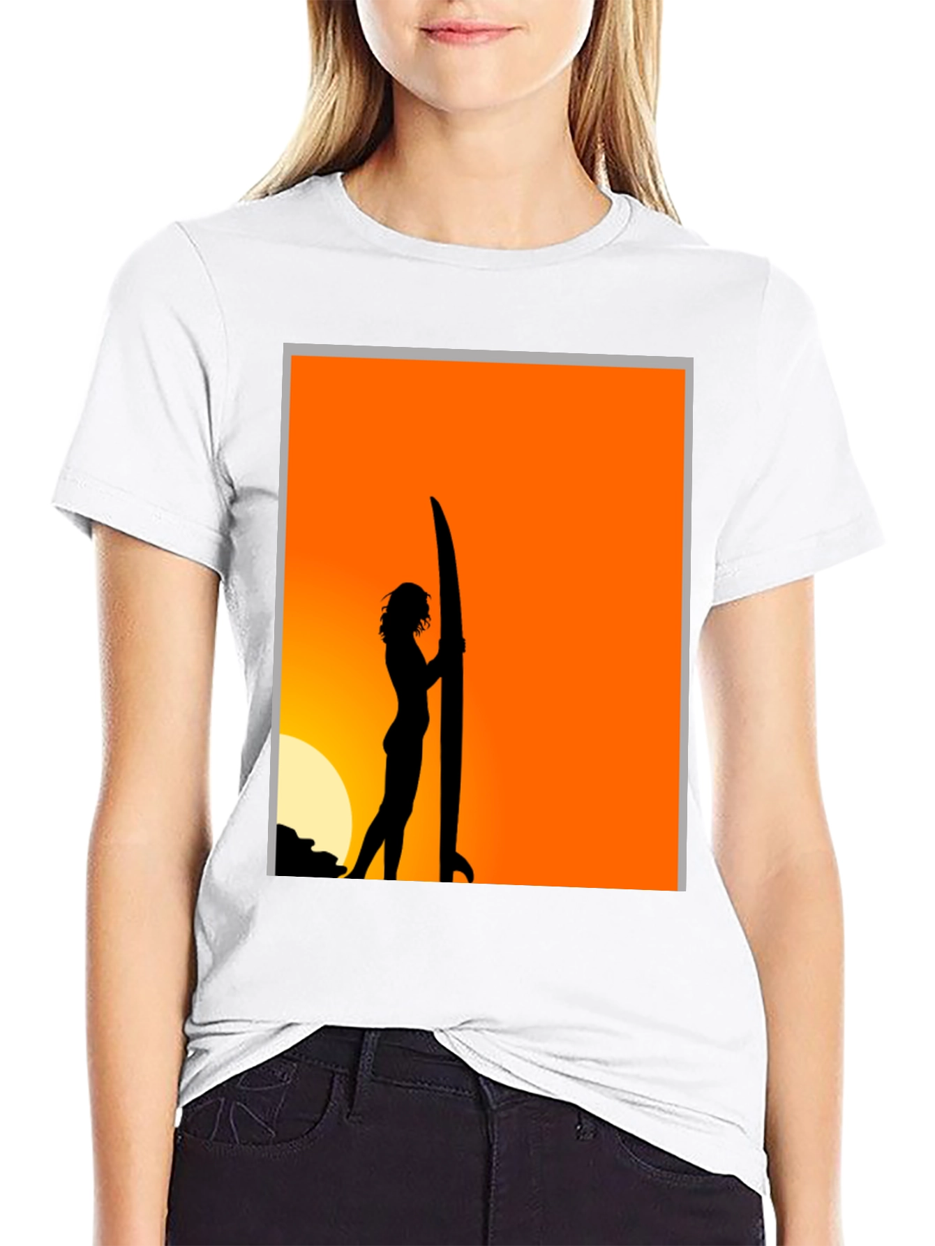 Sunset Surfer Graphic Tee - Black Cotton T-Shirt