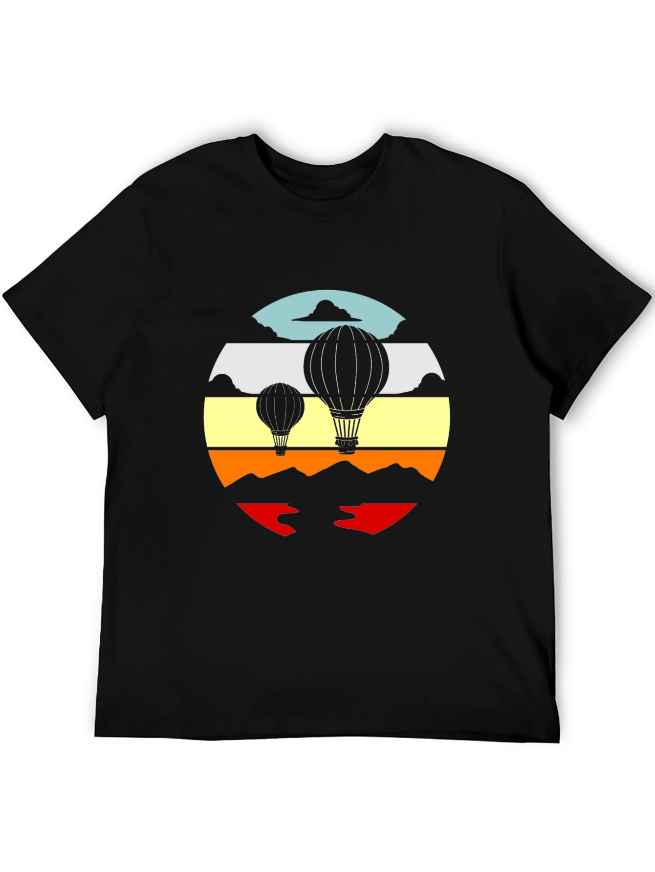 Retro Hot Air Balloon Graphic Tee - Black