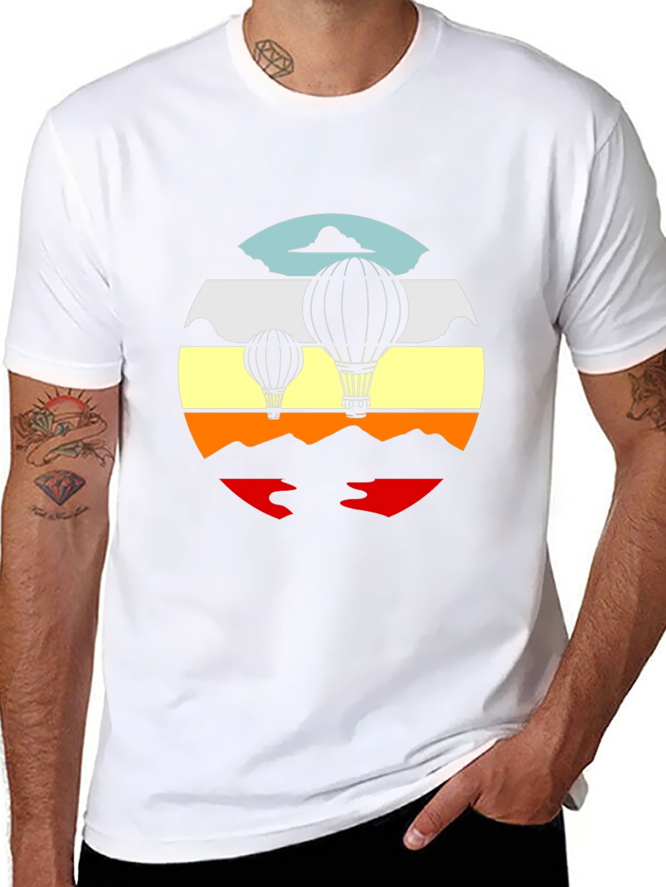 Retro Hot Air Balloon Graphic Tee - Black