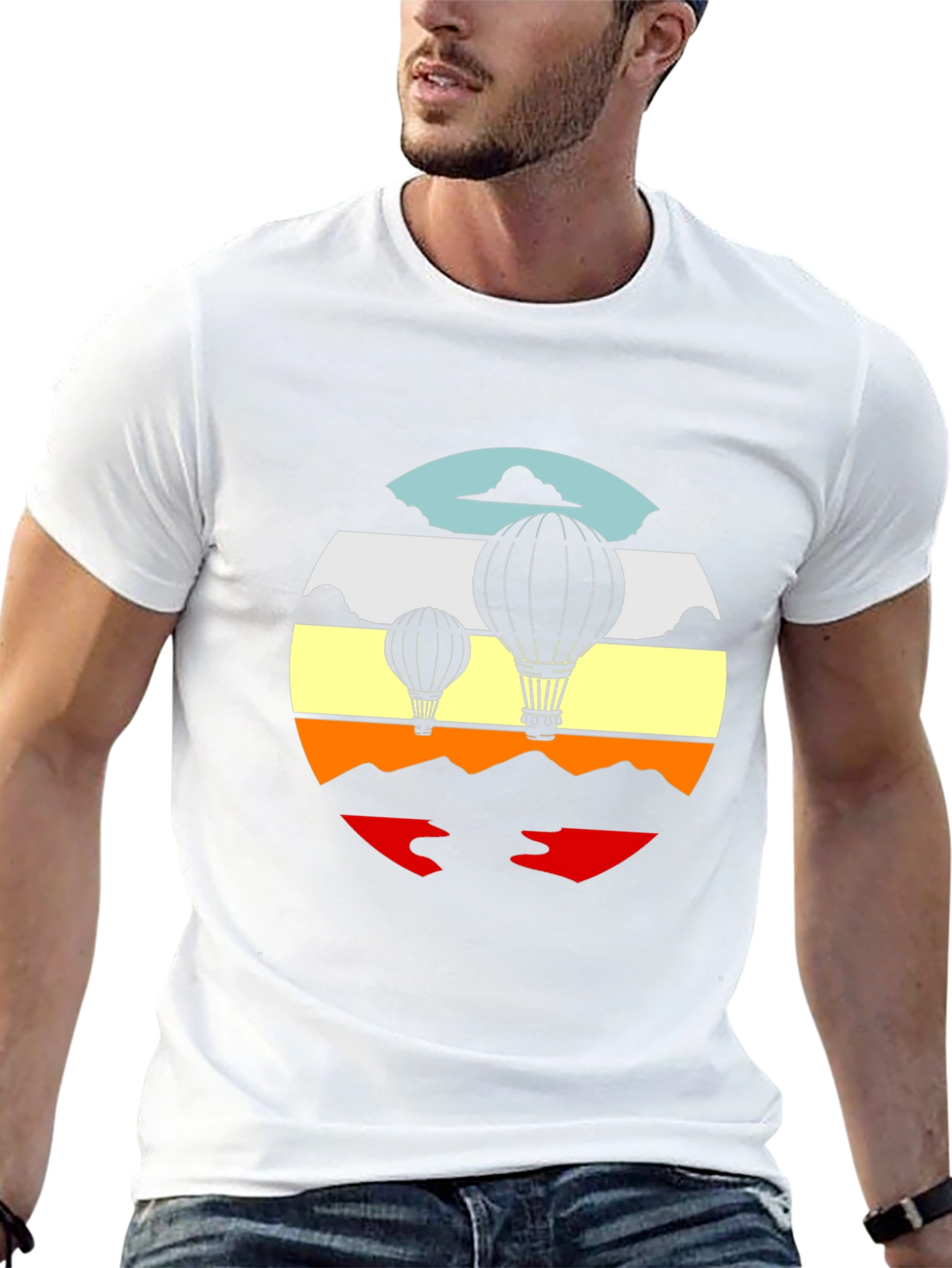 Retro Hot Air Balloon Graphic Tee - Black
